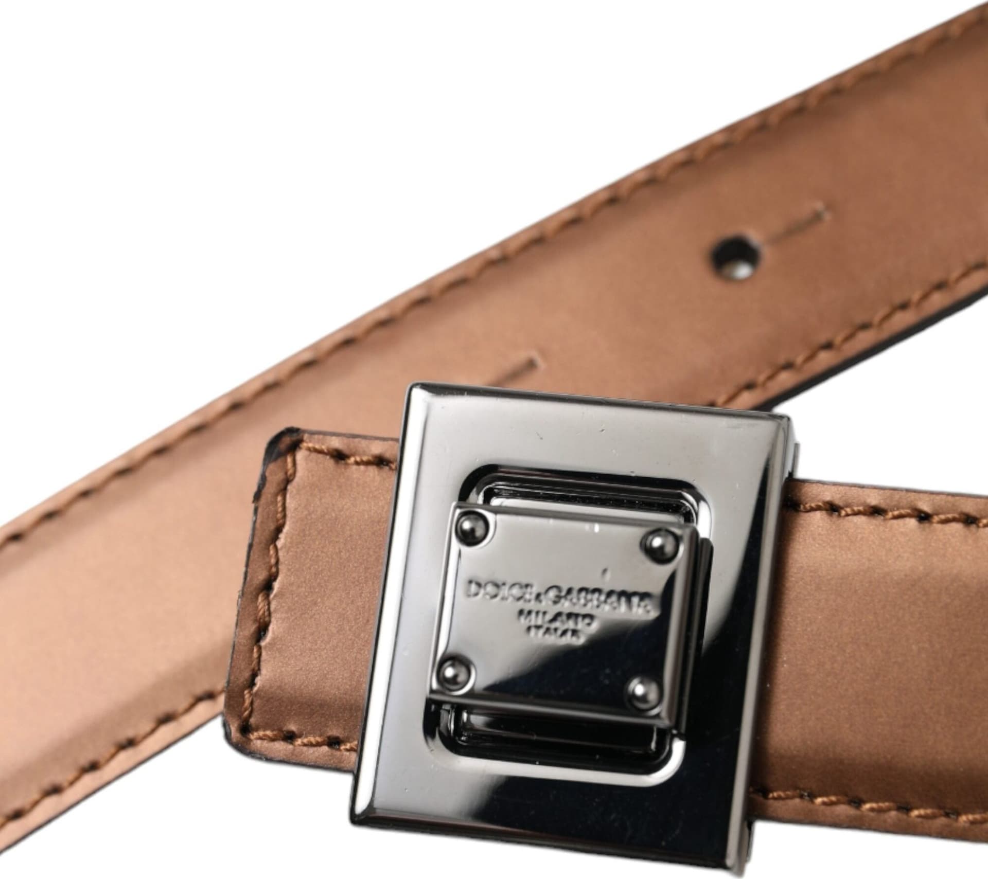Dolce & Gabbana Bronze Leather Square Metal Buckle Belt - 6