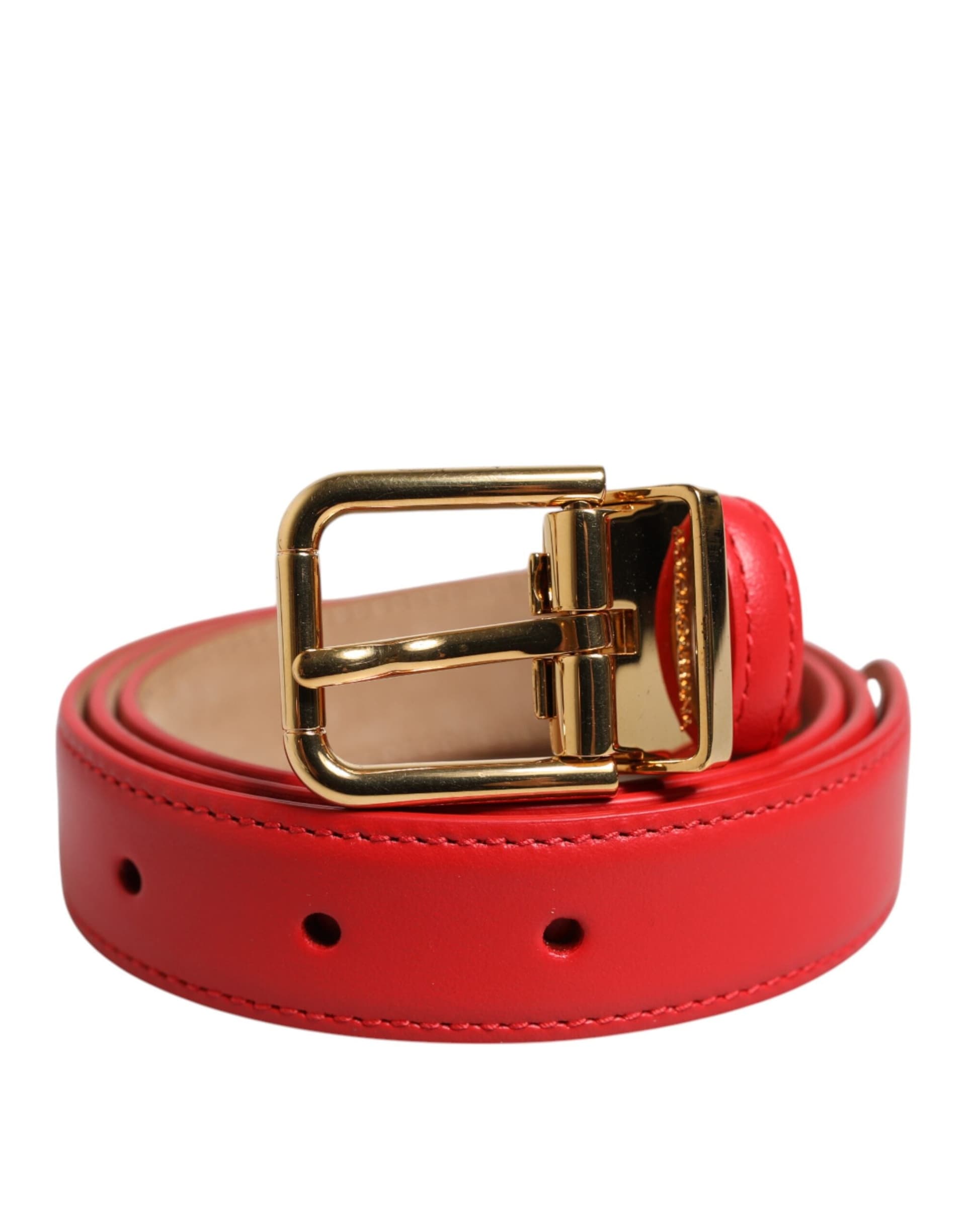 Dolce & Gabbana Red Leather Gold Metal Buckle Cintura Belt - 2