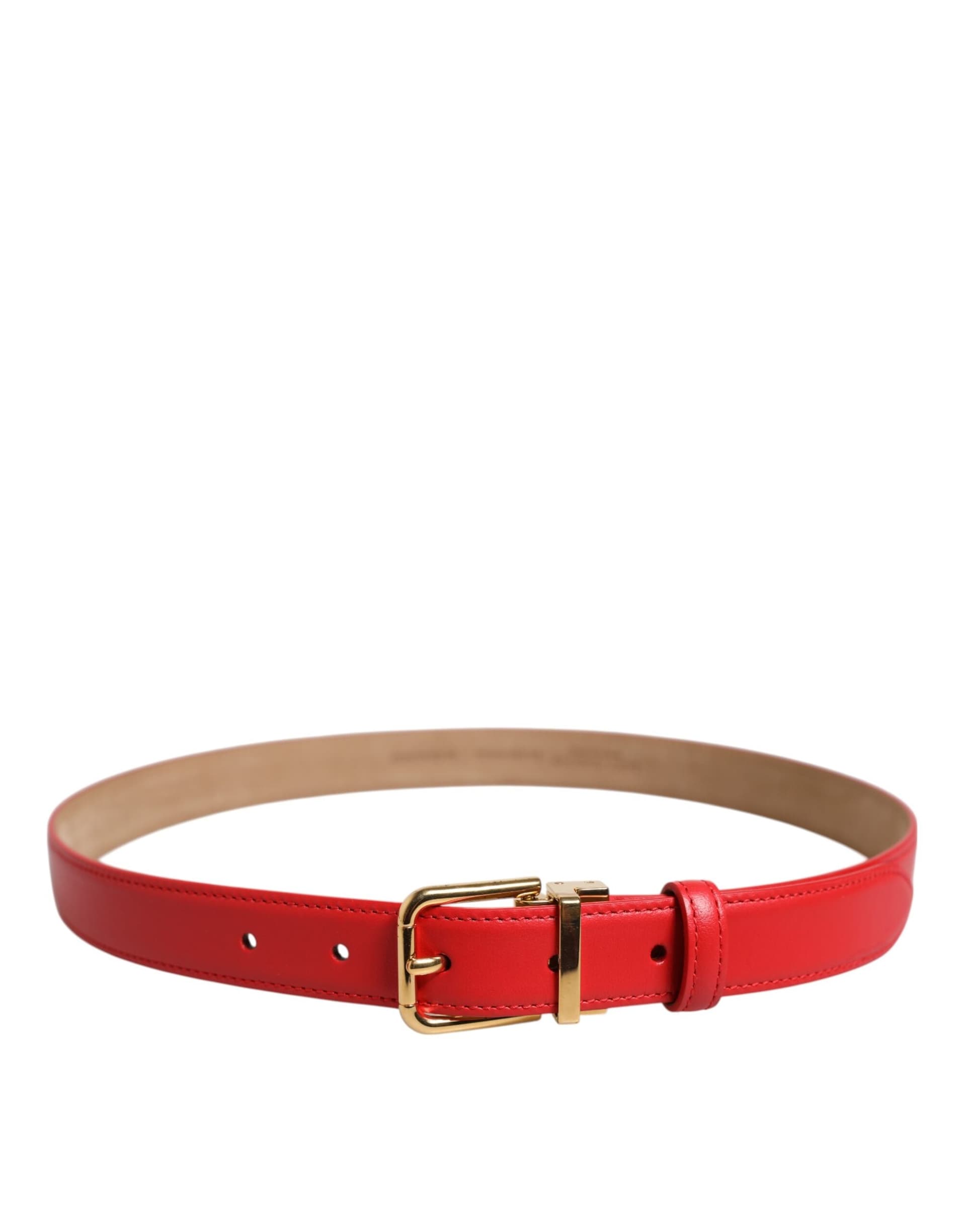 Dolce & Gabbana Red Leather Gold Metal Buckle Cintura Belt - 3