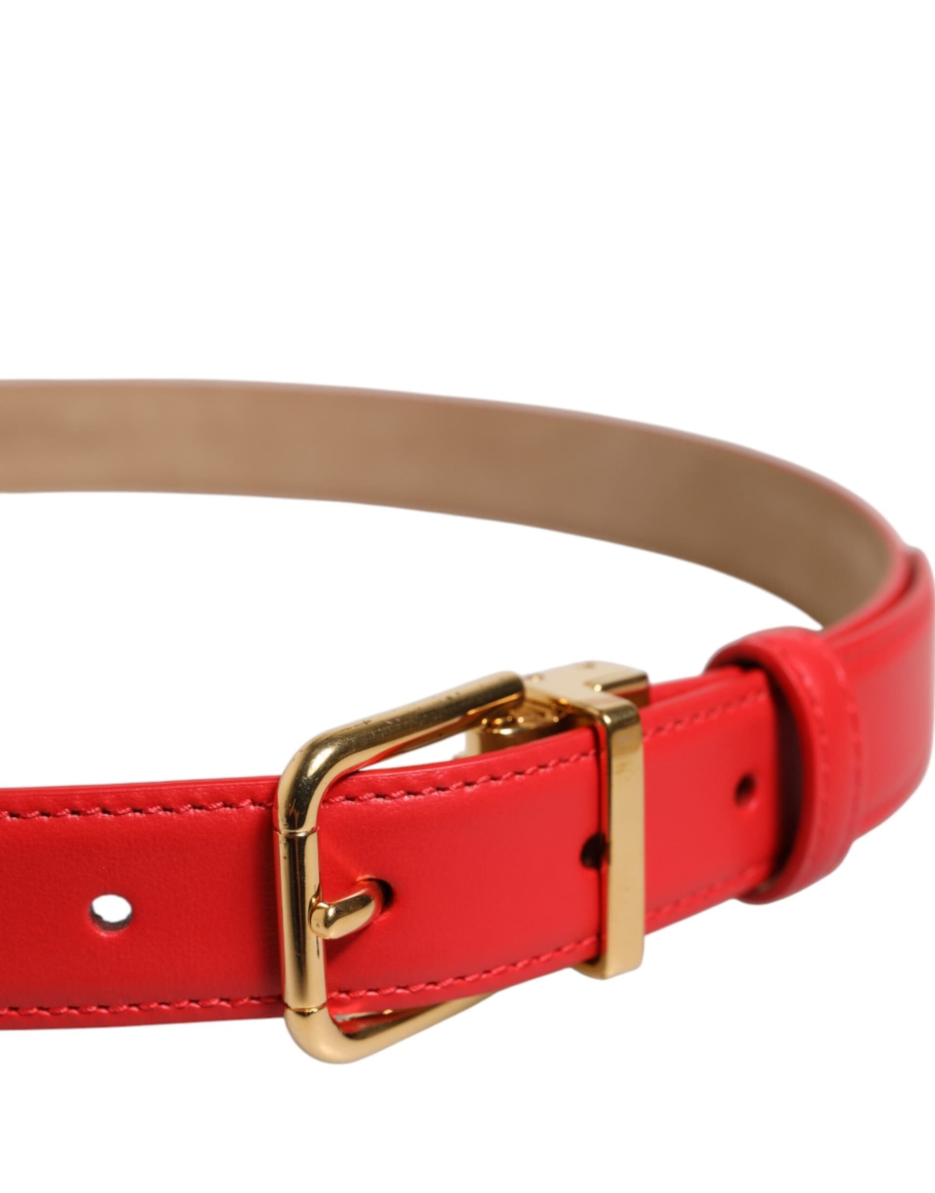 Dolce & Gabbana Red Leather Gold Metal Buckle Cintura Belt - 4