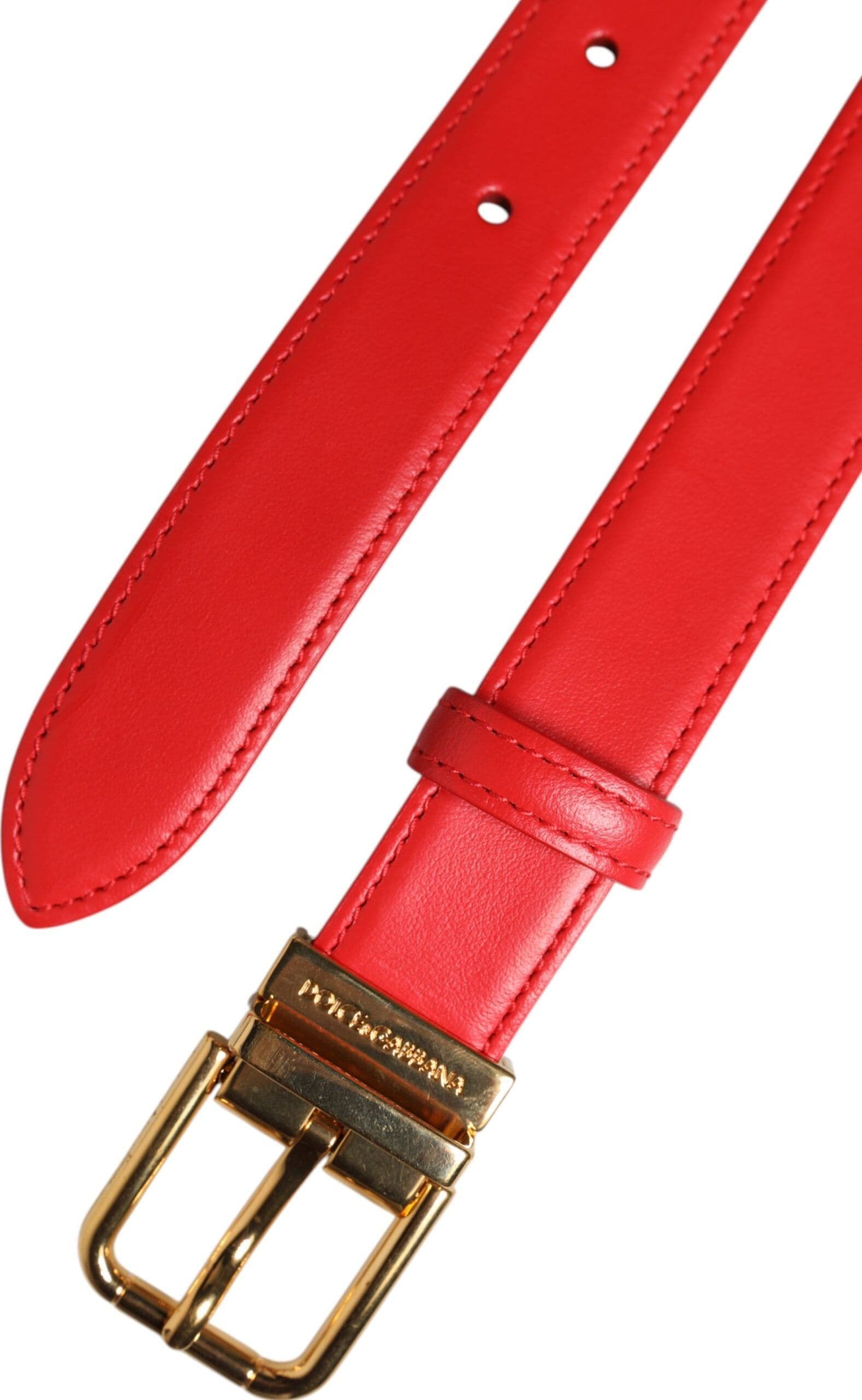 Dolce & Gabbana Red Leather Gold Metal Buckle Cintura Belt - 6
