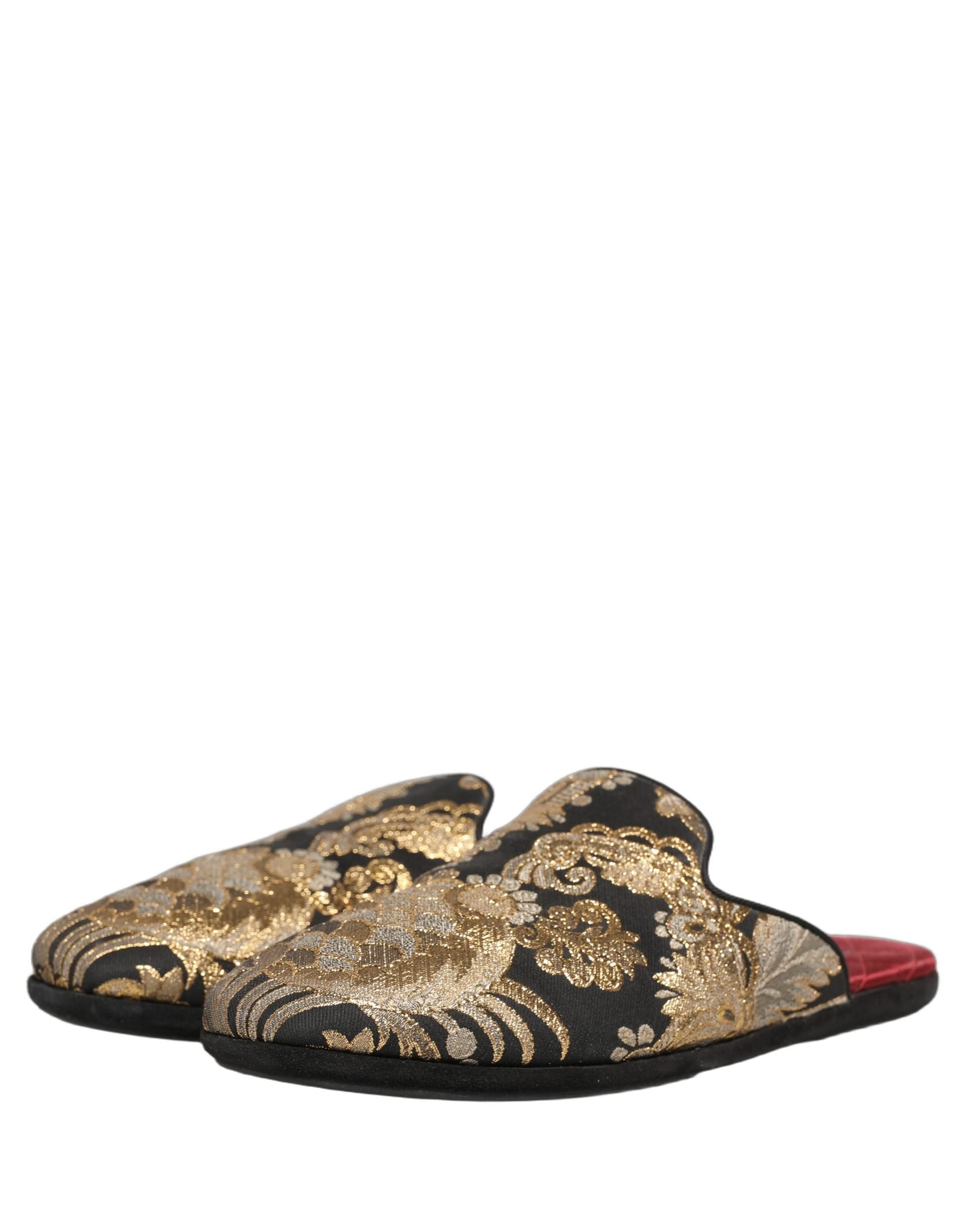 Dolce & Gabbana Black Floral Jacquard Flats Sandals Men Shoes - 2