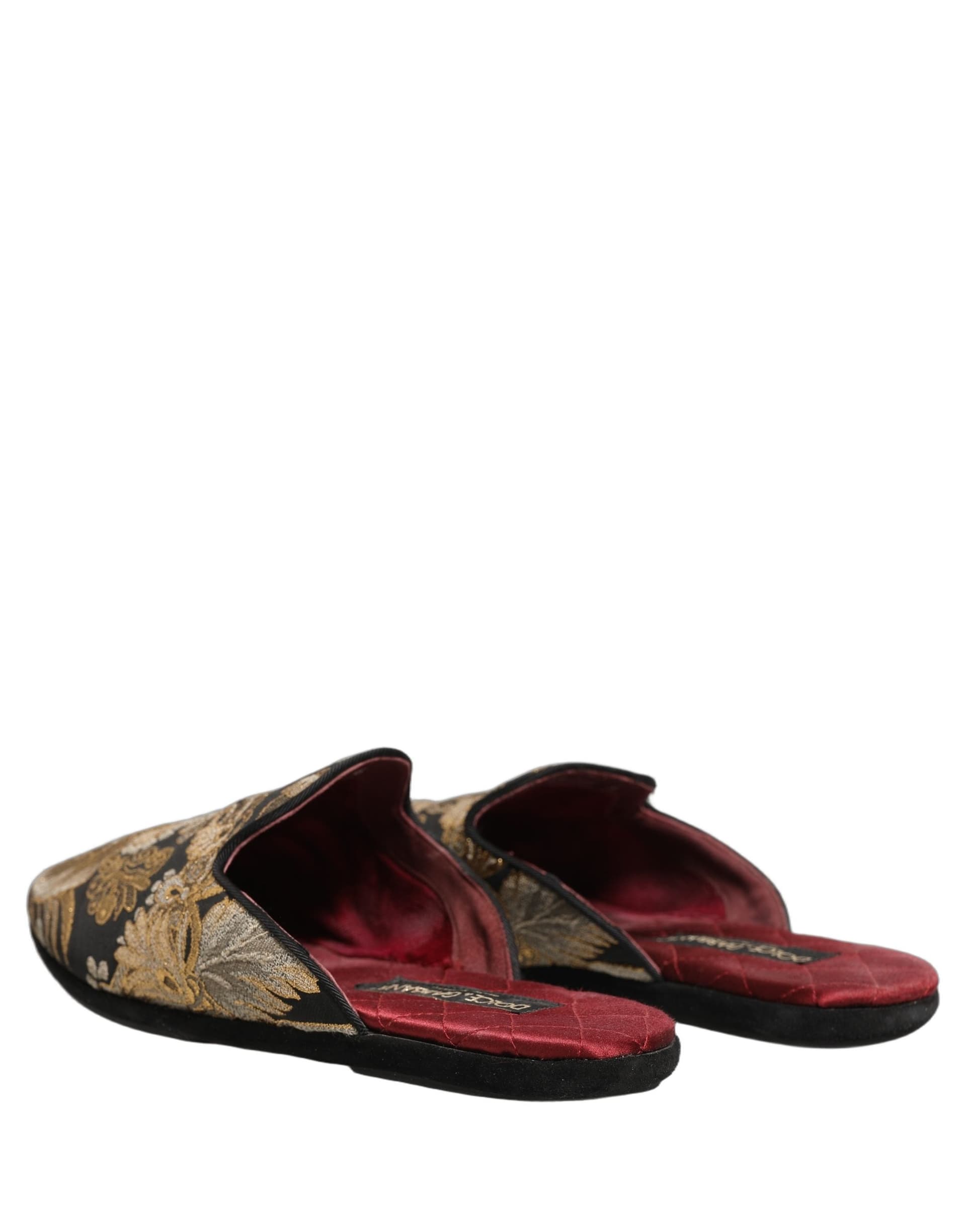 Dolce & Gabbana Black Floral Jacquard Flats Sandals Men Shoes - 3