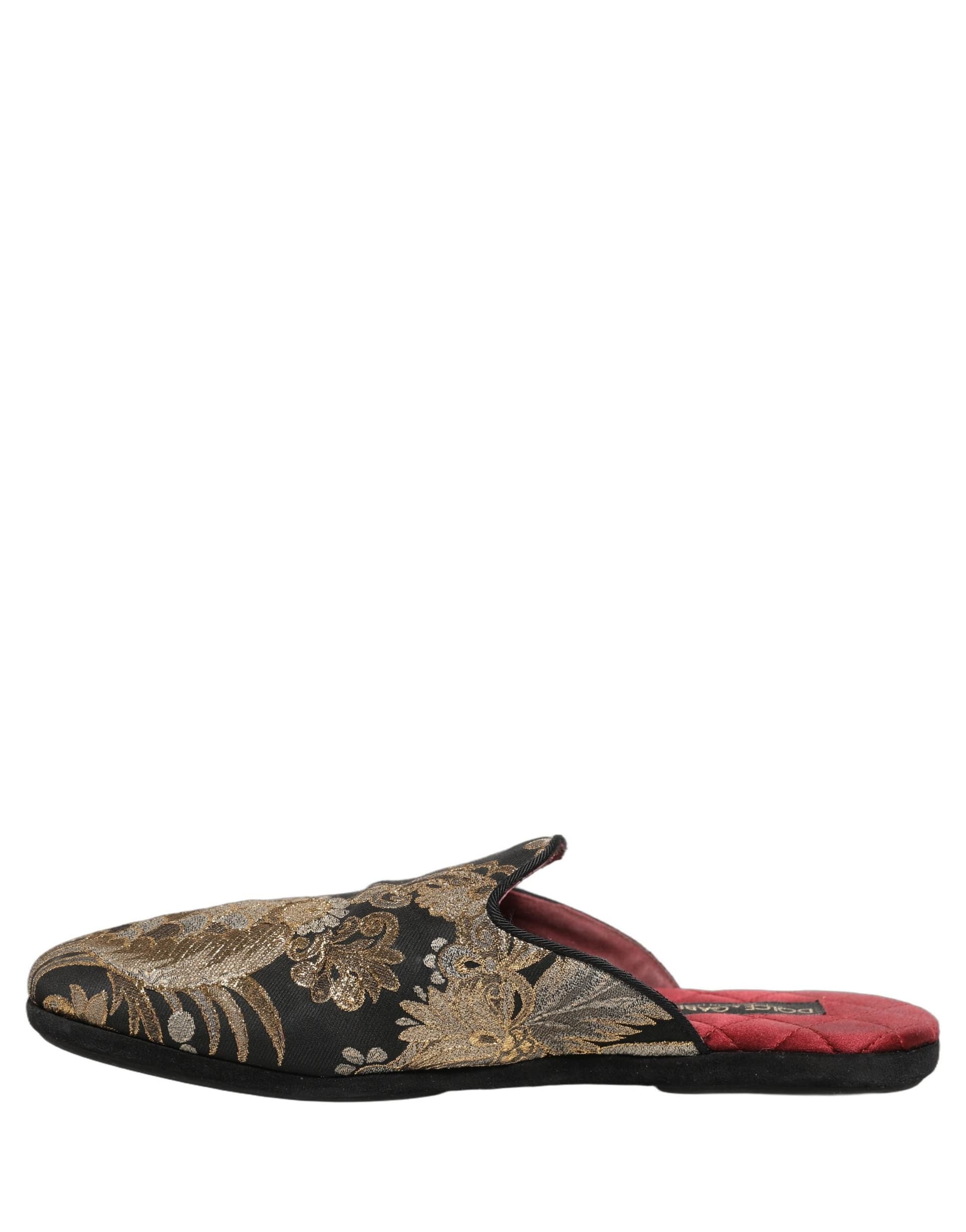 Dolce & Gabbana Black Floral Jacquard Flats Sandals Men Shoes - 4
