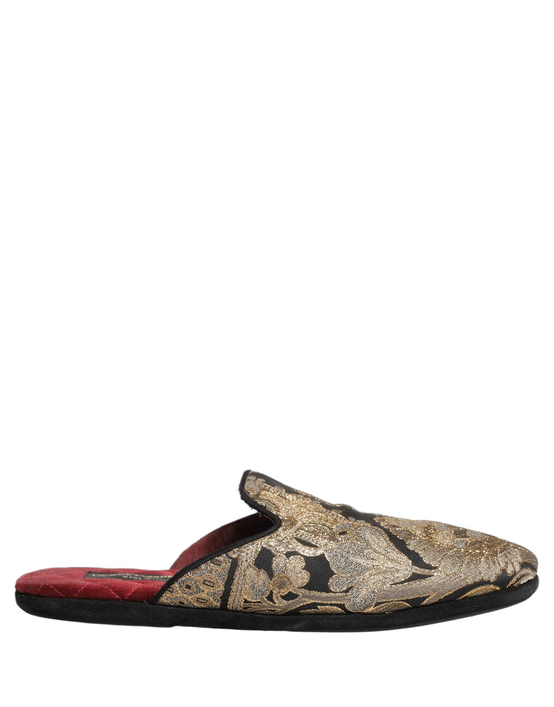 Dolce & Gabbana Black Floral Jacquard Flats Sandals Men Shoes - 6