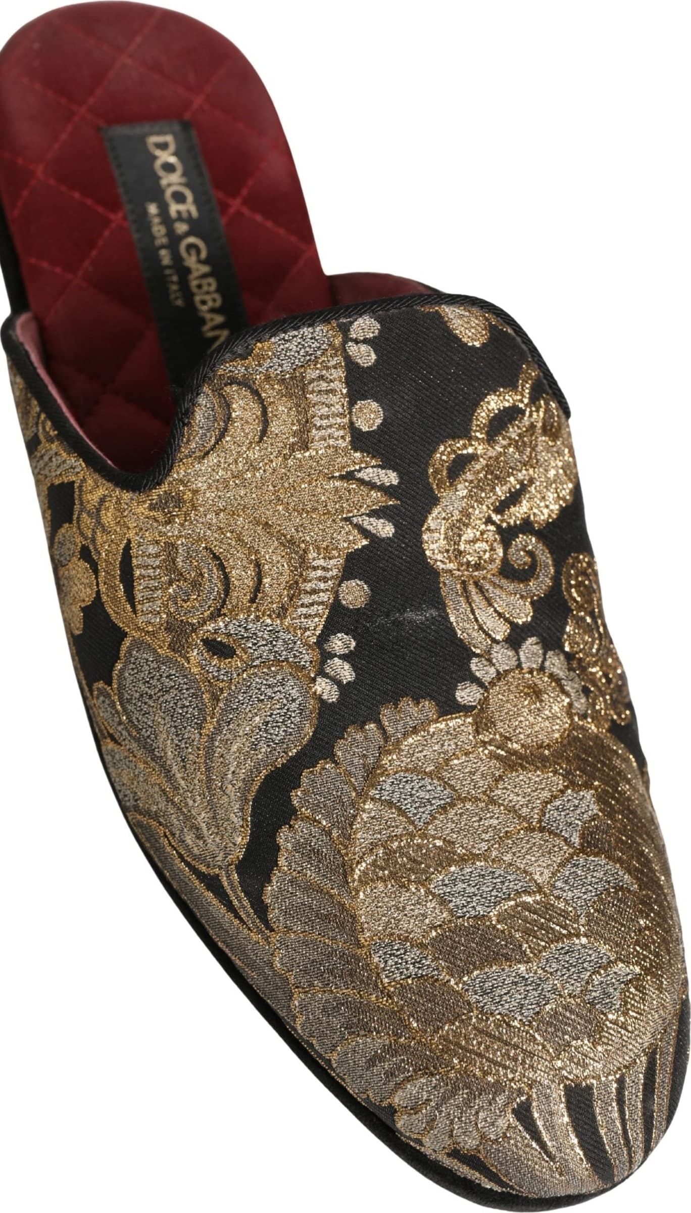 Dolce & Gabbana Black Floral Jacquard Flats Sandals Men Shoes - 8