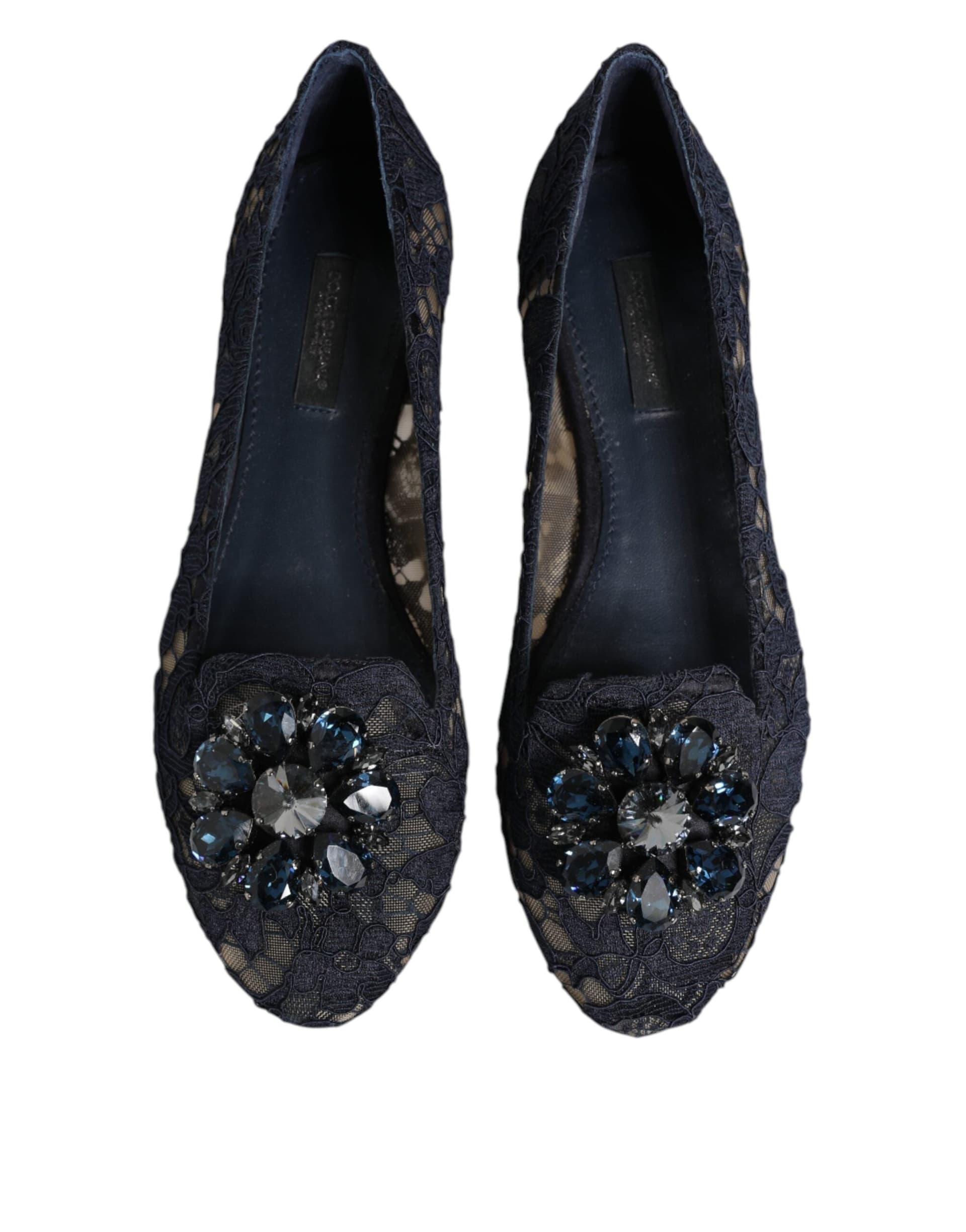 Dolce & Gabbana Blue Taormina Lace Crystals Flats Shoes - 2