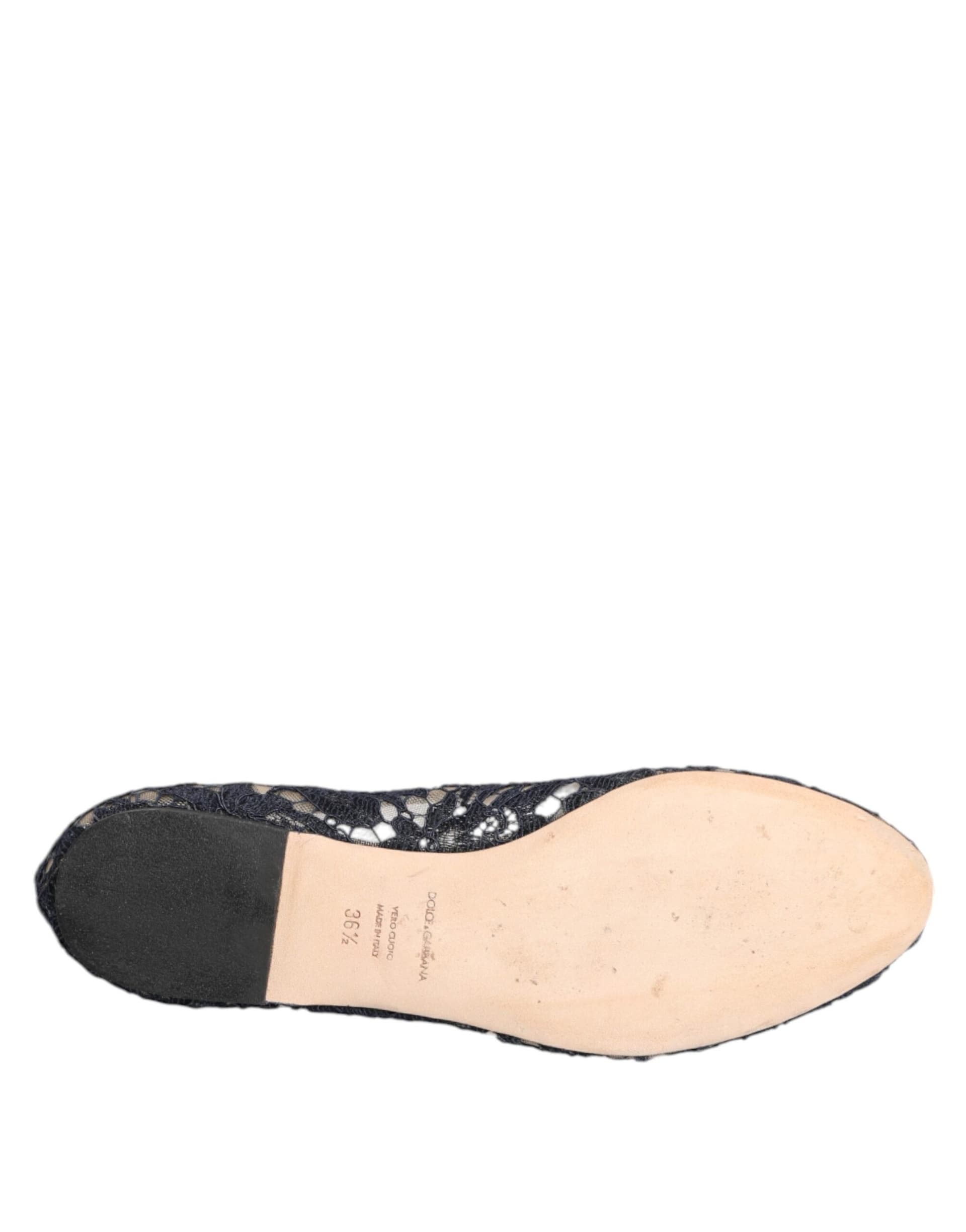 Dolce & Gabbana Blue Taormina Lace Crystals Flats Shoes - 8