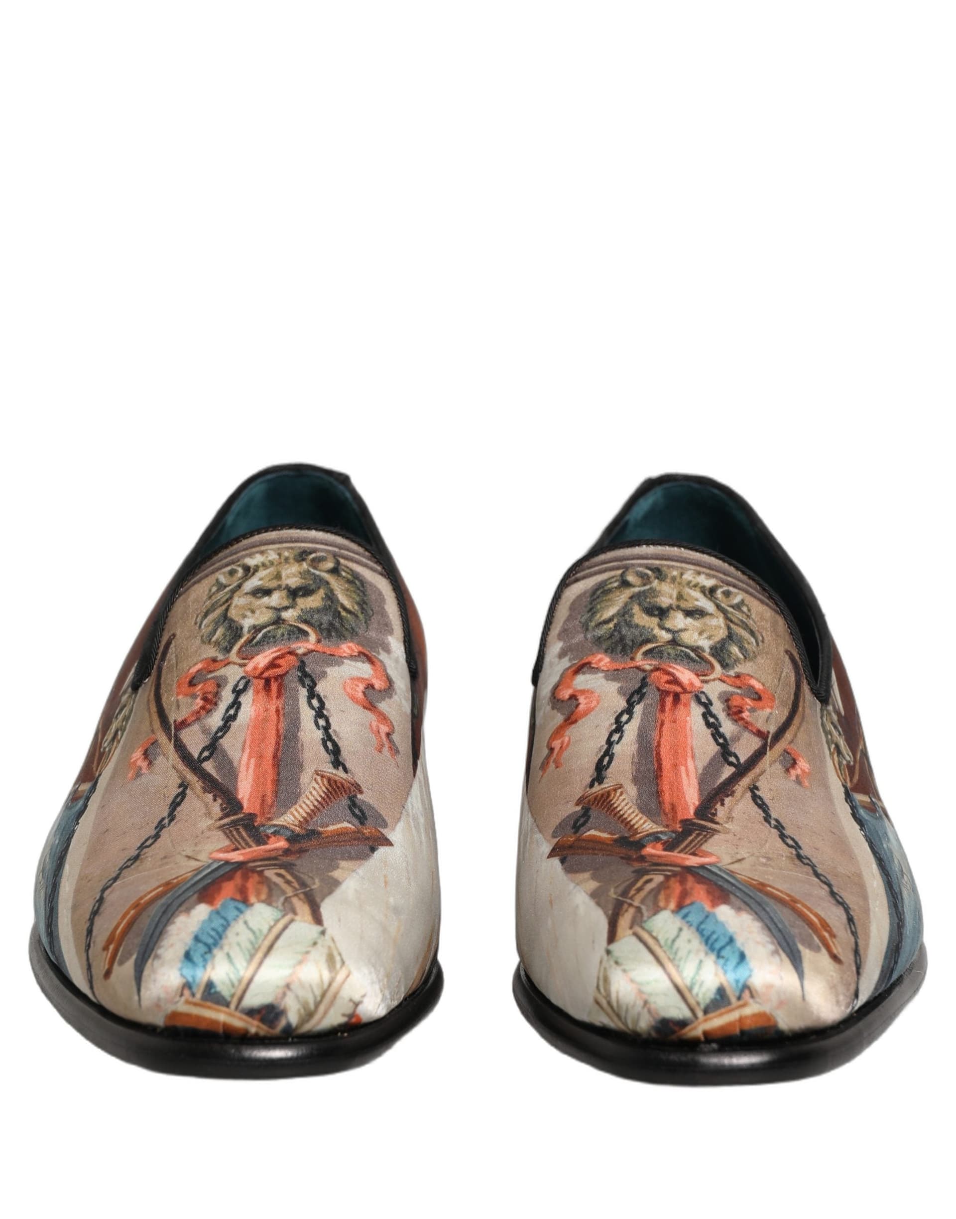 Dolce & Gabbana Multicolor Lion Print Slip On Loafers Shoes - 2