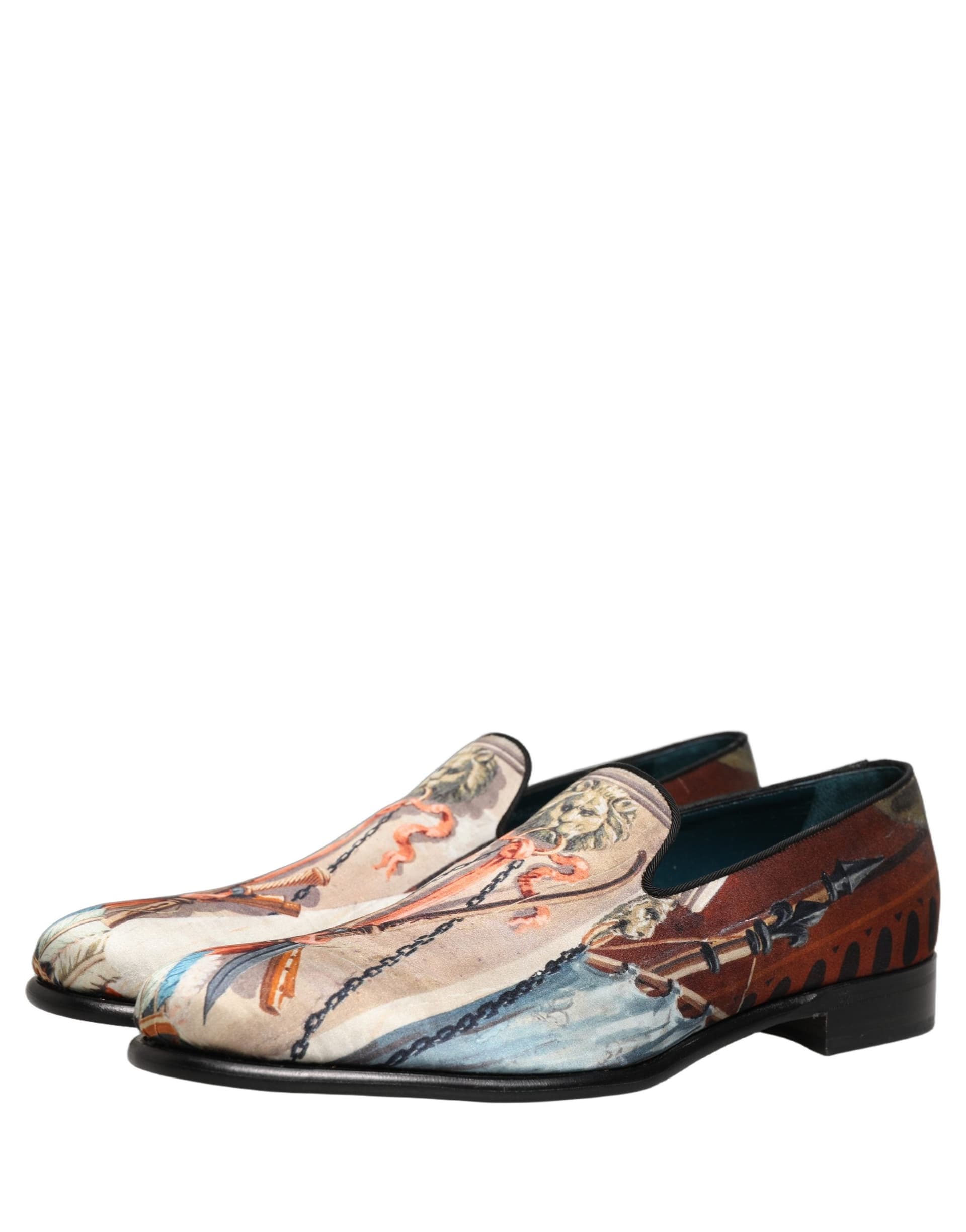 Dolce & Gabbana Multicolor Lion Print Slip On Loafers Shoes - 4