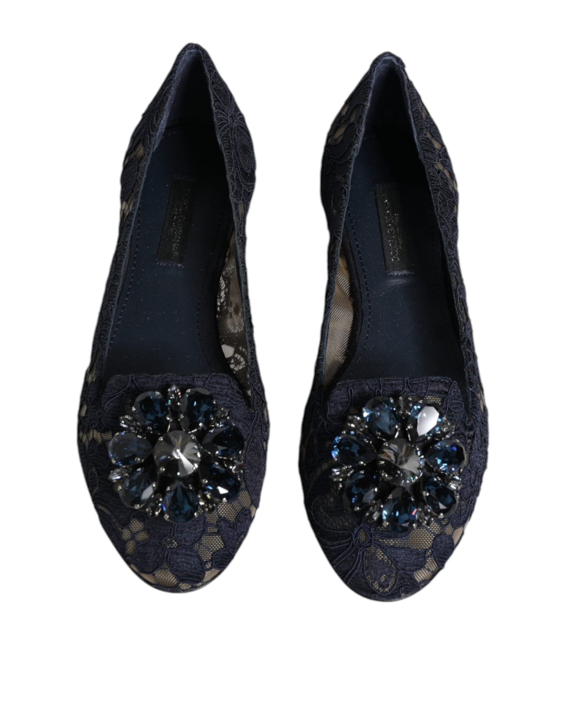 Dolce & Gabbana Blue Taormina Lace Crystals Flats Shoes - 2