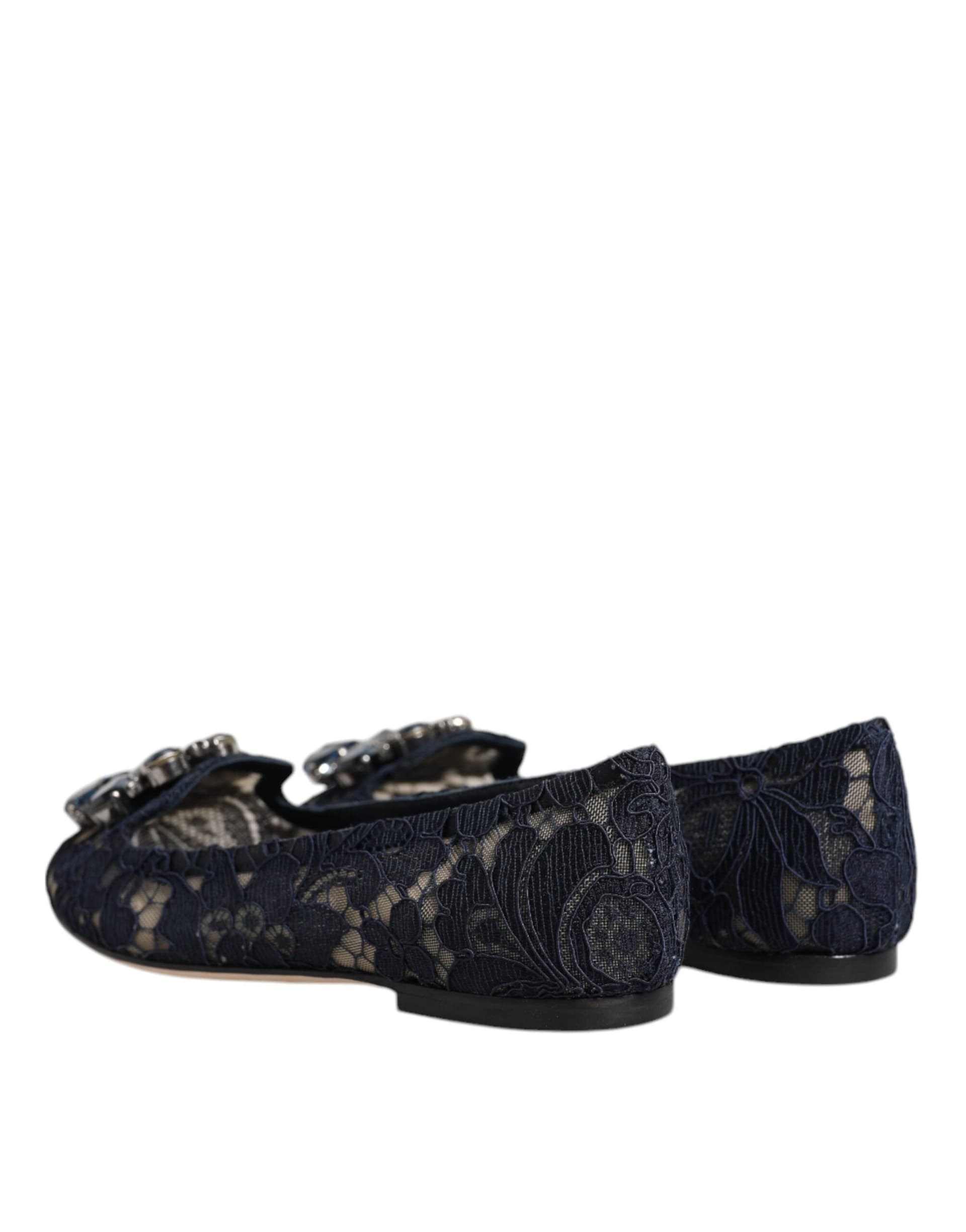 Dolce & Gabbana Blue Taormina Lace Crystals Flats Shoes - 4