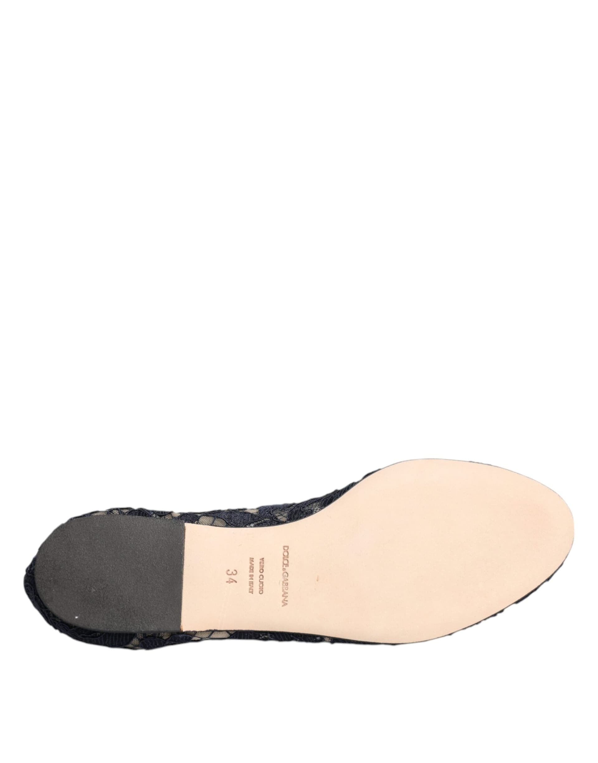 Dolce & Gabbana Blue Taormina Lace Crystals Flats Shoes - 5