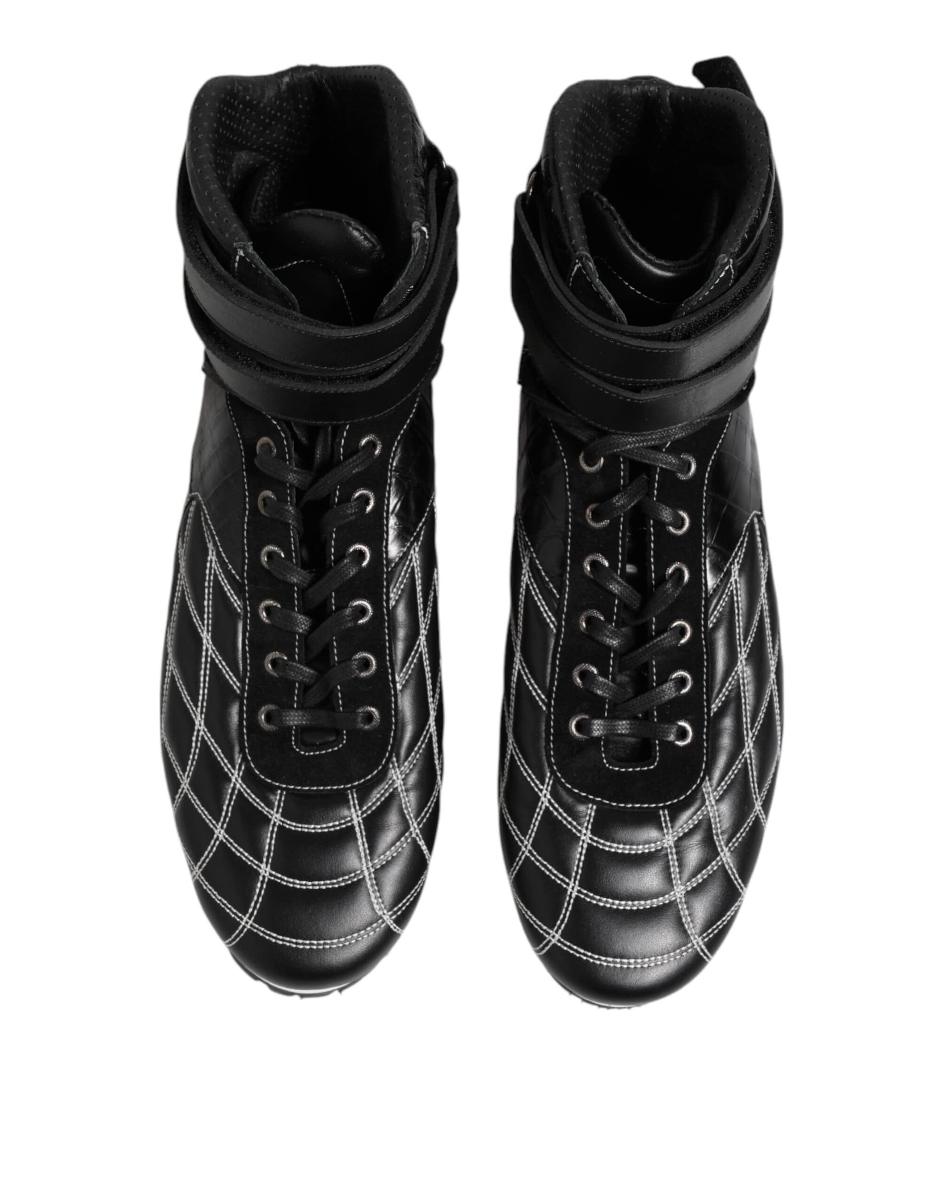 Dolce & Gabbana Black Quilted Leather Lace Up Sneakers Shoes - 2