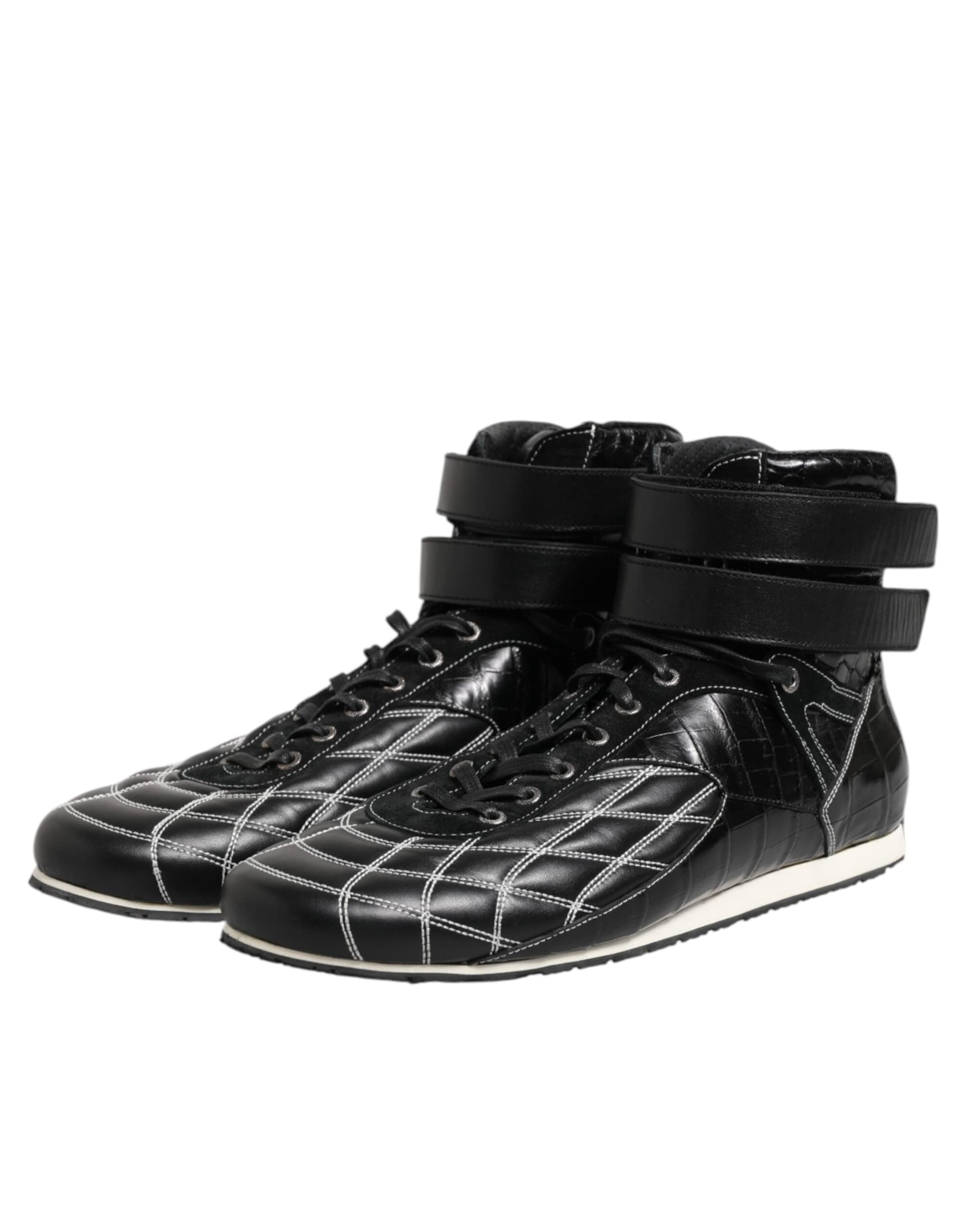 Dolce & Gabbana Black Quilted Leather Lace Up Sneakers Shoes - 3