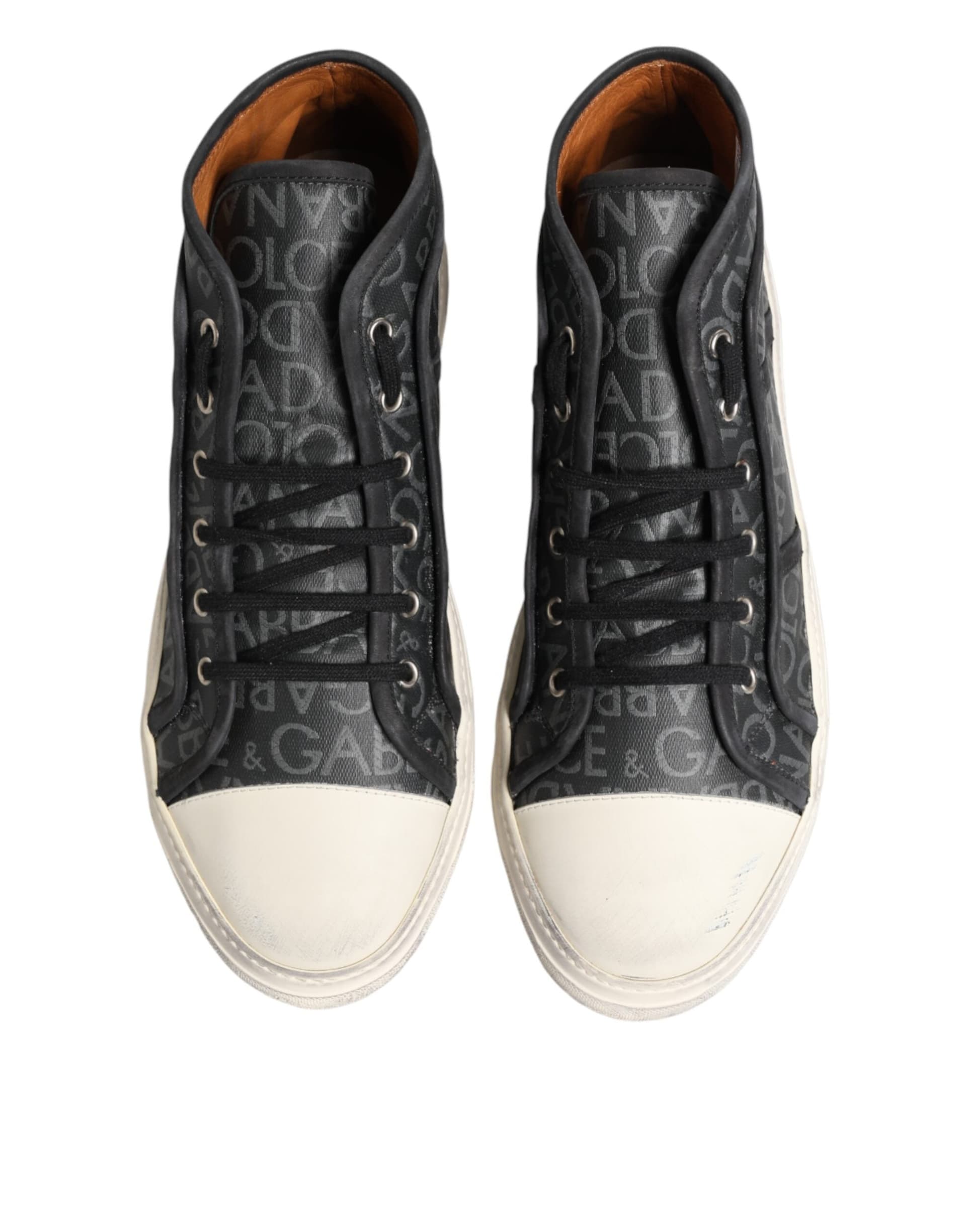Dolce & Gabbana Black White Canvas Logo Mid Top Sneakers Shoes - 2