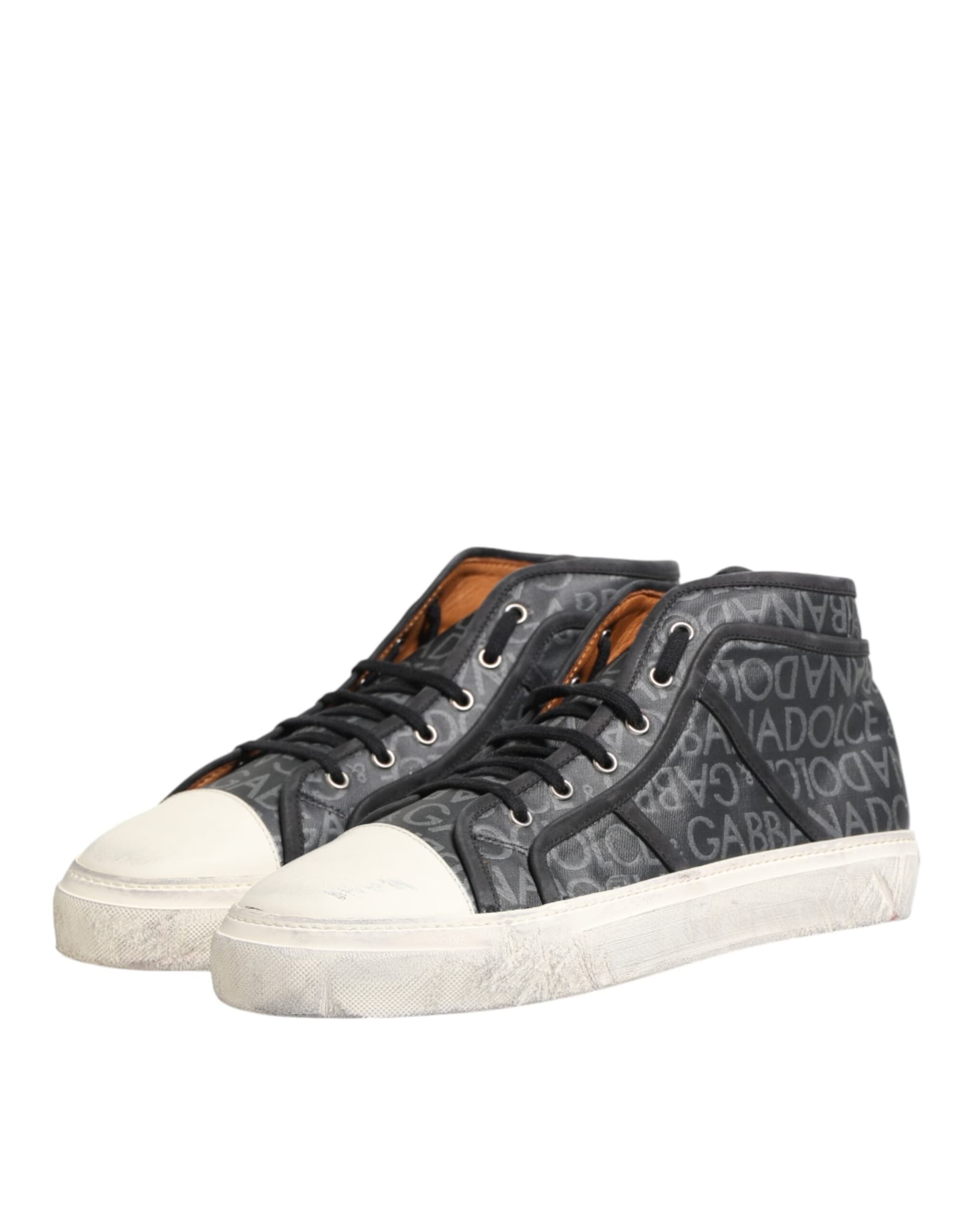 Dolce & Gabbana Black White Canvas Logo Mid Top Sneakers Shoes - 3