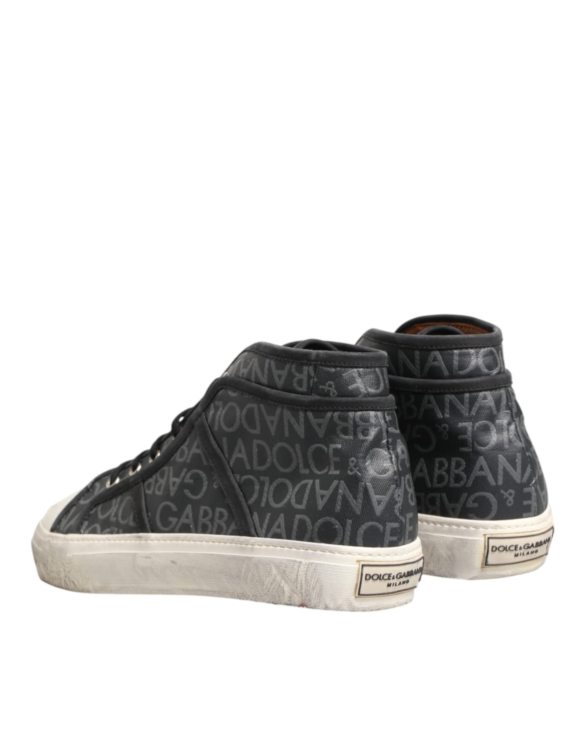 Dolce & Gabbana Black White Canvas Logo Mid Top Sneakers Shoes - 4
