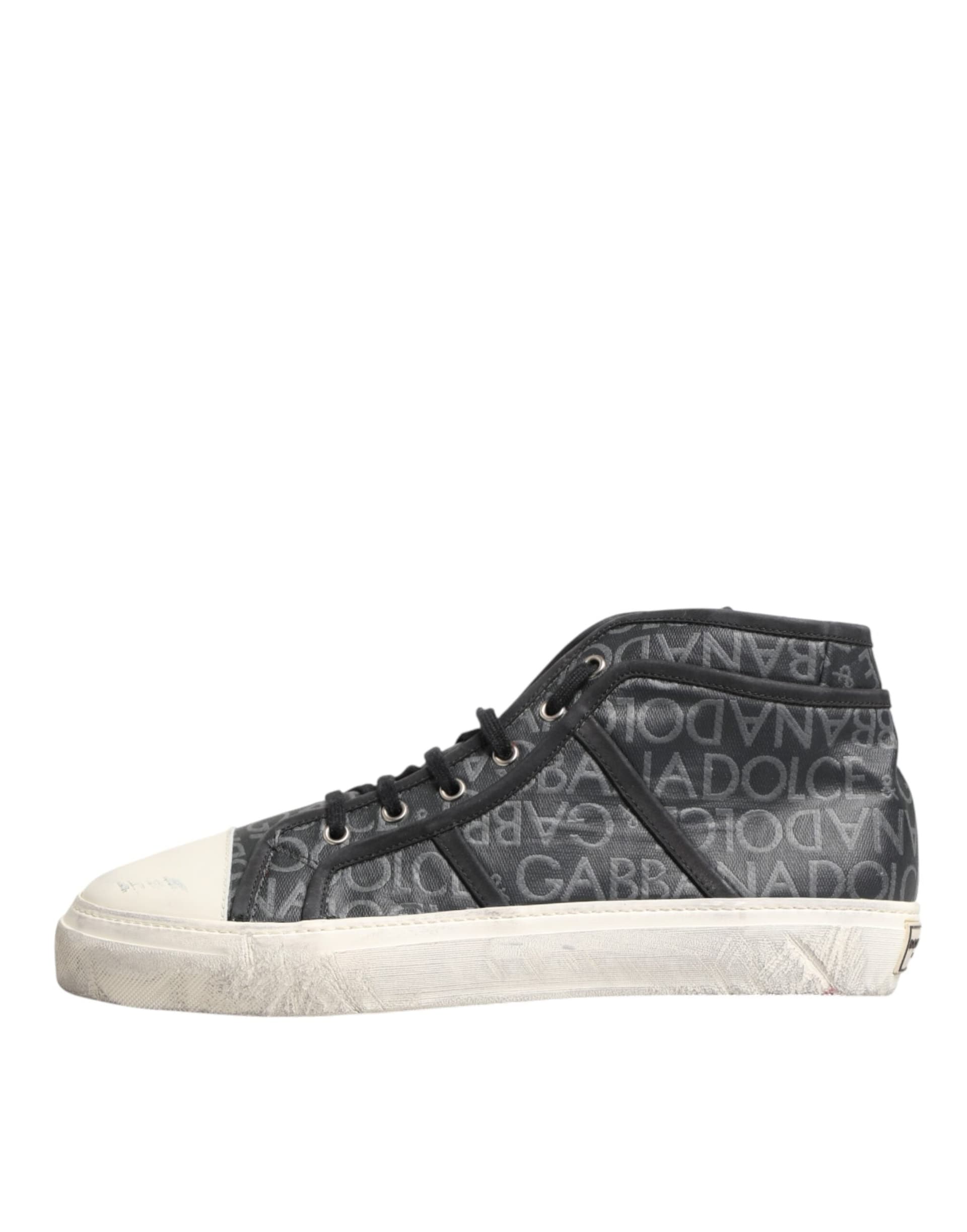 Dolce & Gabbana Black White Canvas Logo Mid Top Sneakers Shoes - 5