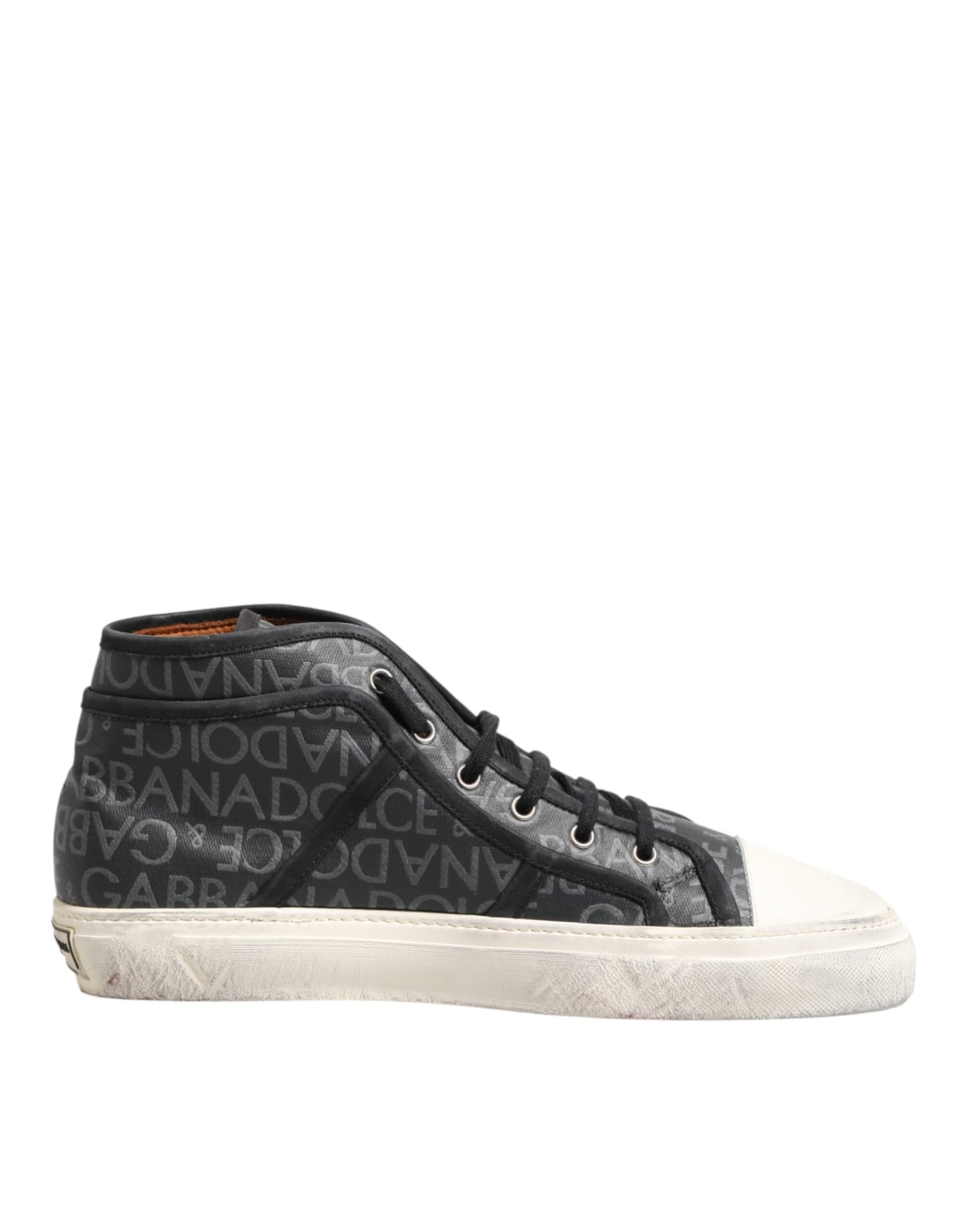 Dolce & Gabbana Black White Canvas Logo Mid Top Sneakers Shoes - 6