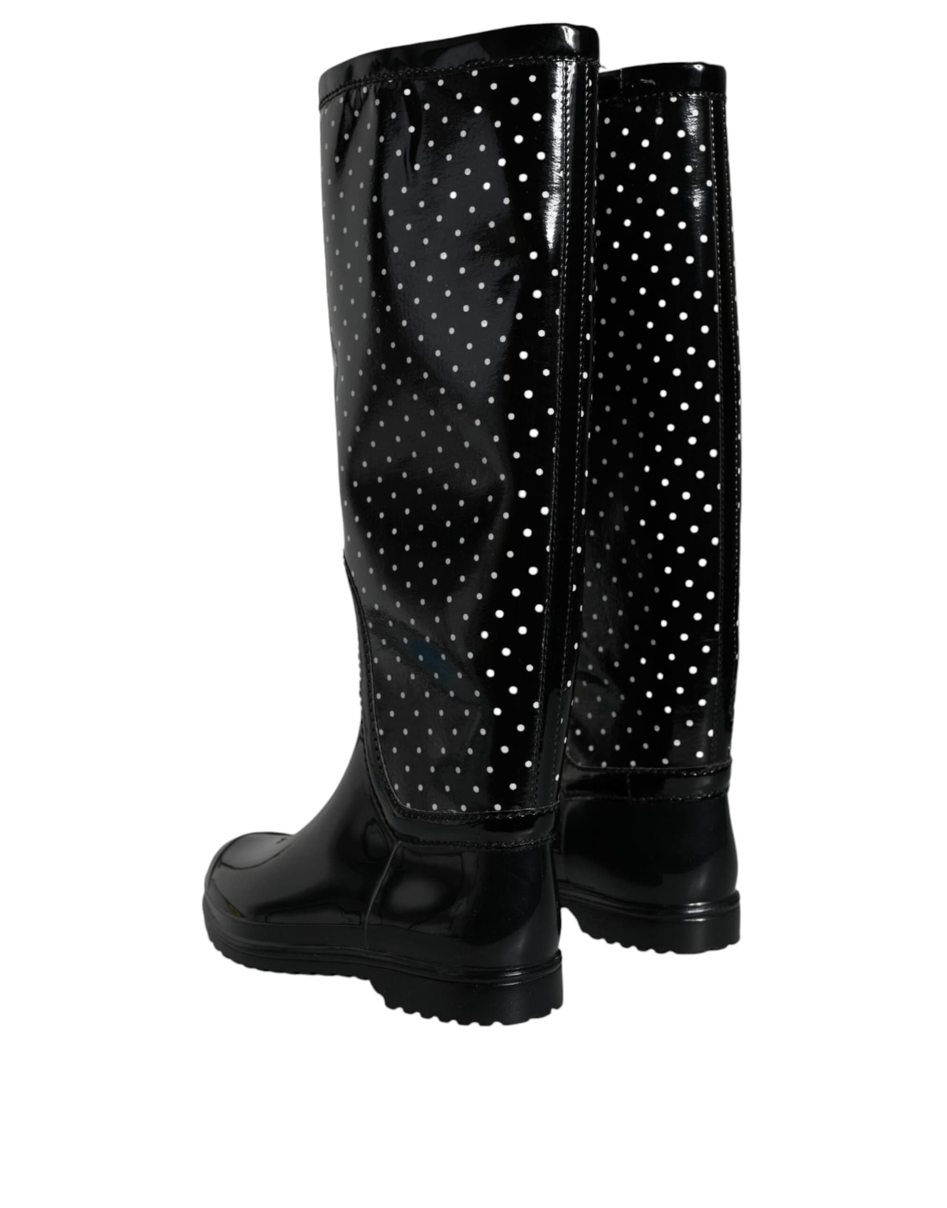 Dolce & Gabbana Black Polka Dot Rubber Knee High Boots Shoes - 3