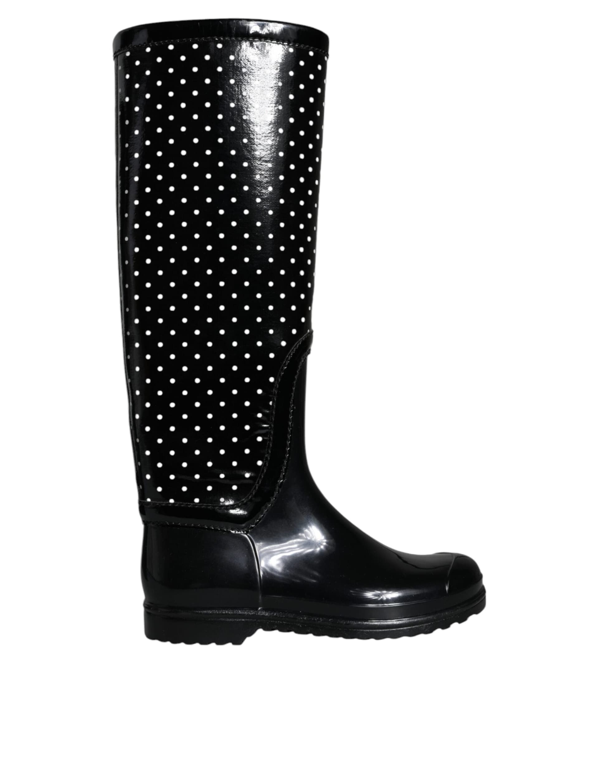 Dolce & Gabbana Black Polka Dot Rubber Knee High Boots Shoes - 4