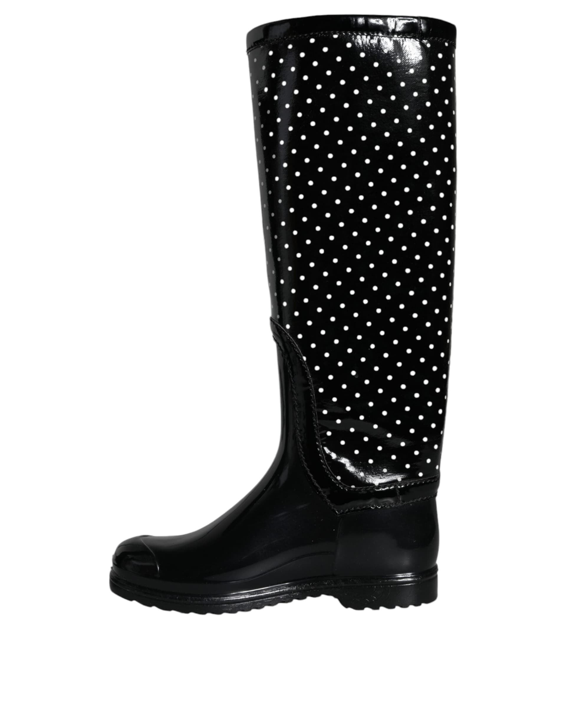 Dolce & Gabbana Black Polka Dot Rubber Knee High Boots Shoes - 5