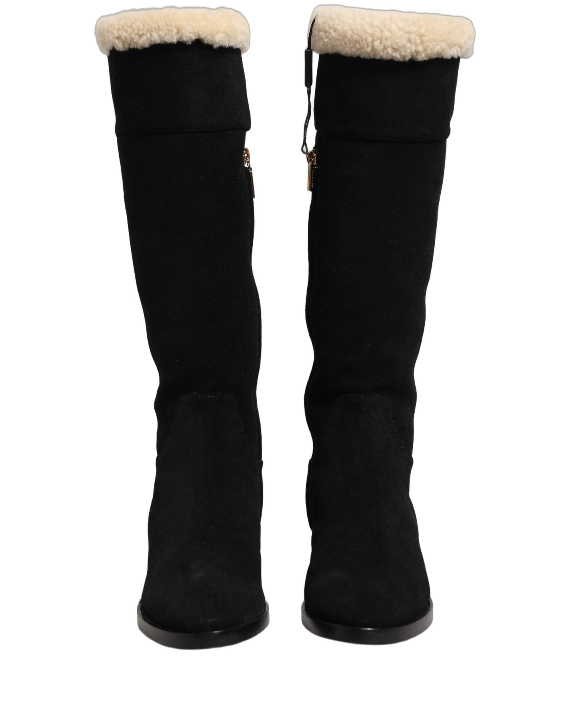 Dolce & Gabbana Black Suede Leather Knee High Boots Shoes - 7