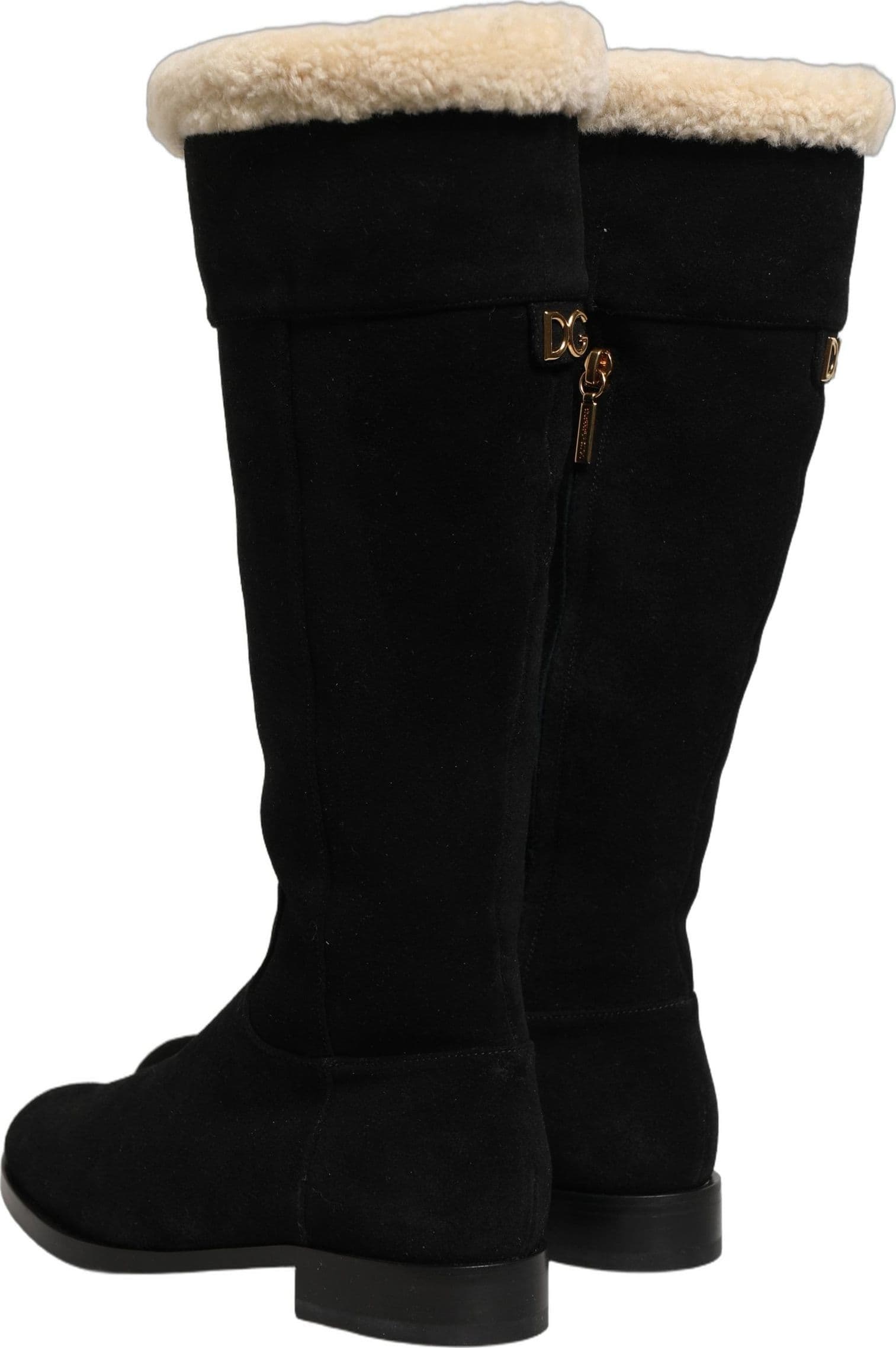 Dolce & Gabbana Black Suede Leather Knee High Boots Shoes - 8