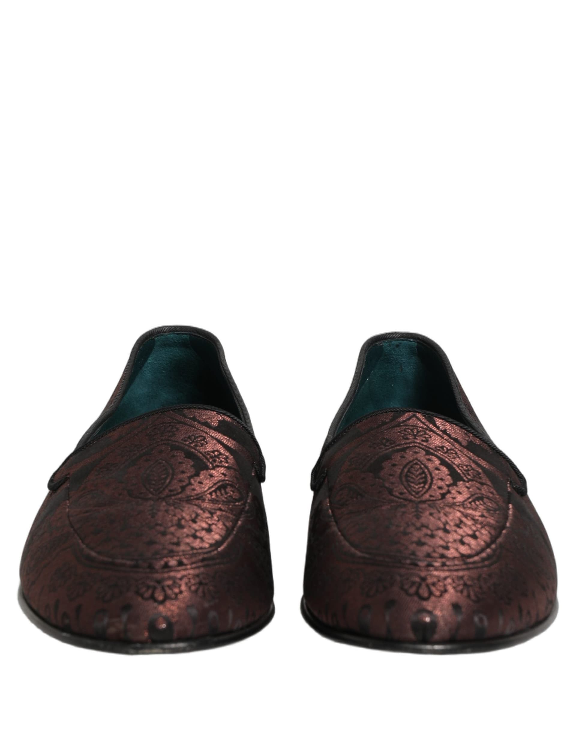 Dolce & Gabbana Maroon Jacquard Leather Slip On Loafers Shoes - 2
