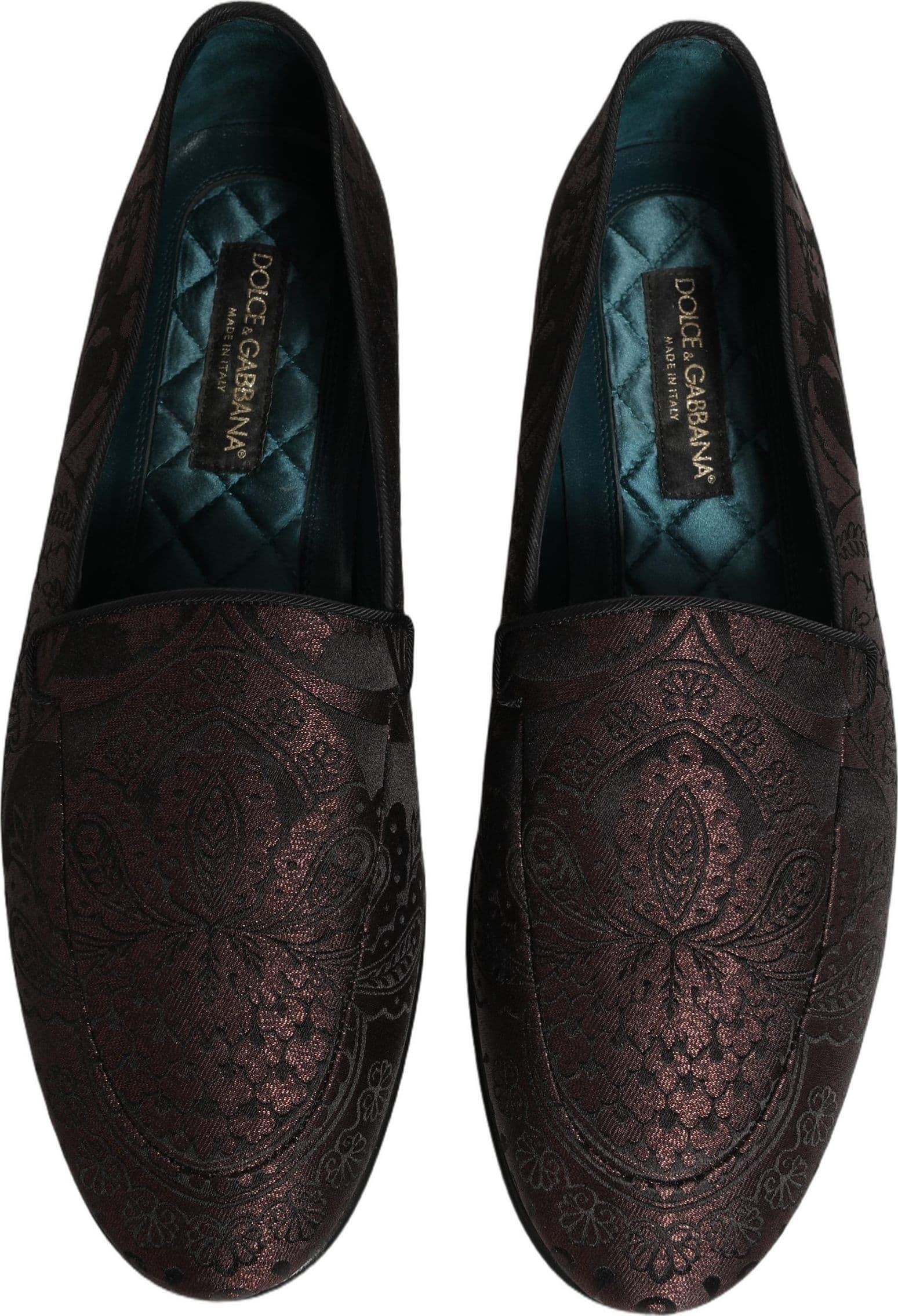 Dolce & Gabbana Maroon Jacquard Leather Slip On Loafers Shoes - 3