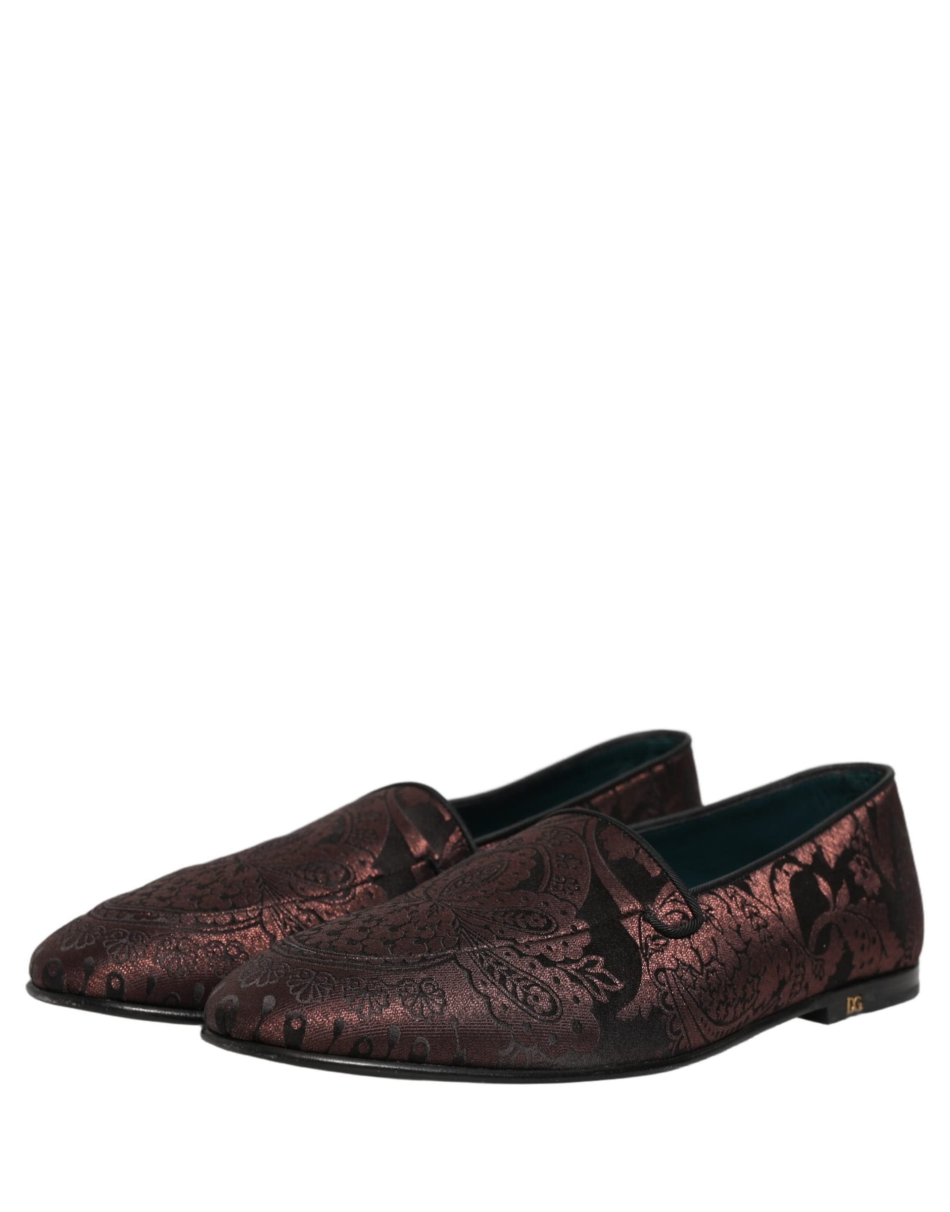 Dolce & Gabbana Maroon Jacquard Leather Slip On Loafers Shoes - 4