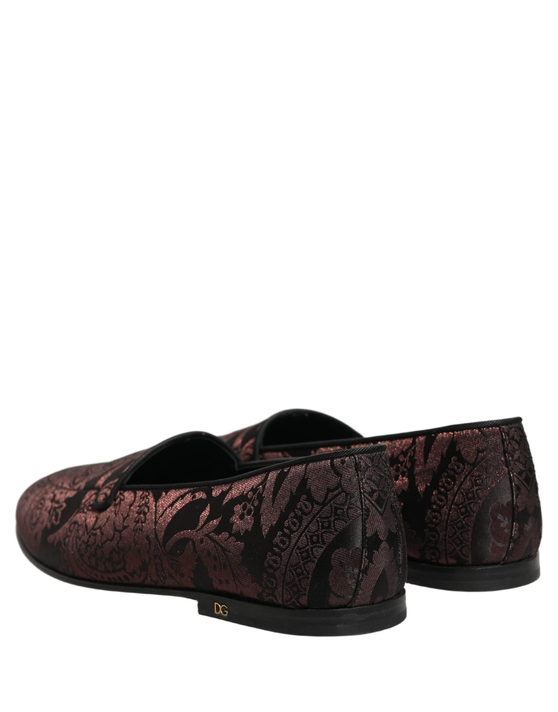 Dolce & Gabbana Maroon Jacquard Leather Slip On Loafers Shoes - 5