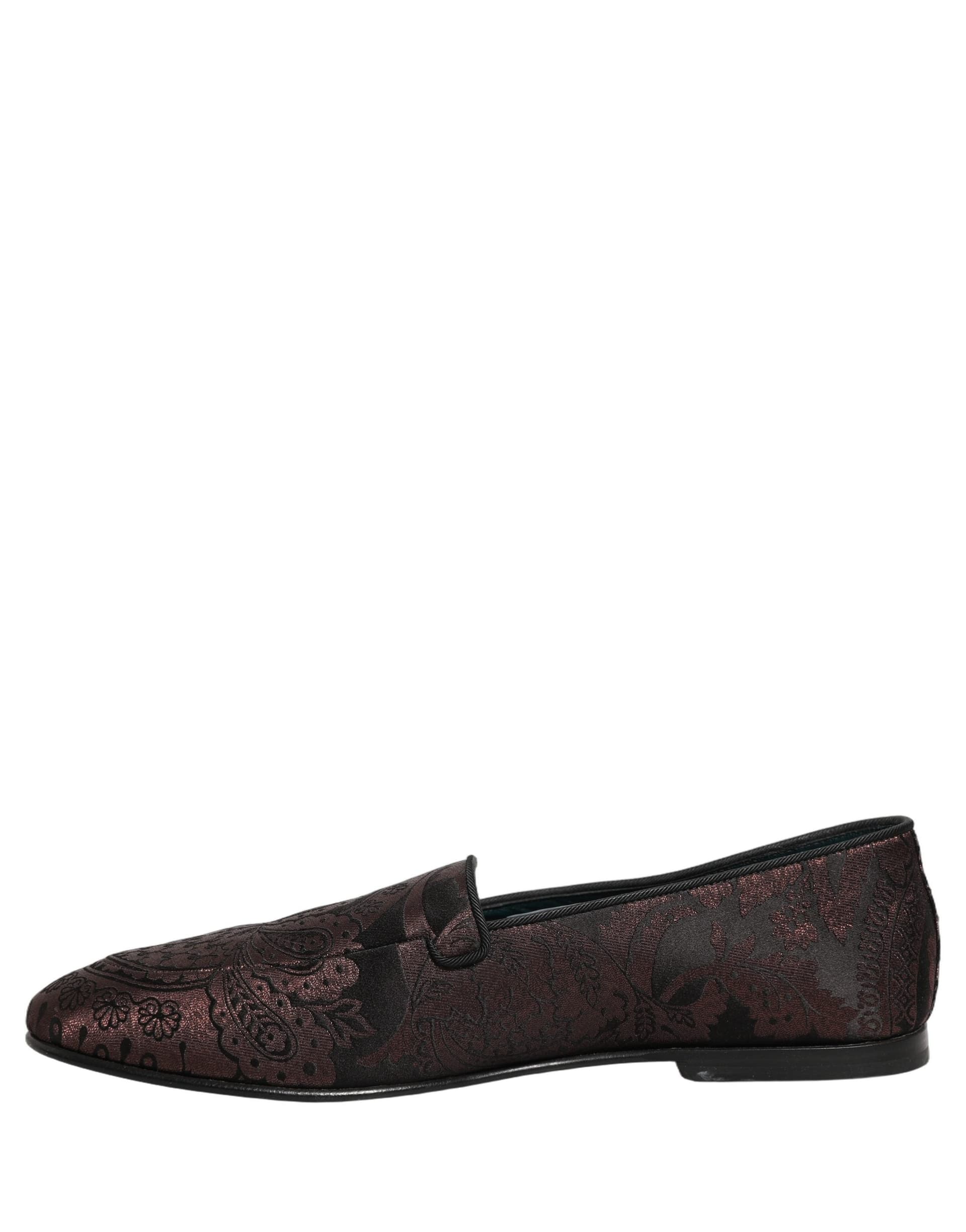 Dolce & Gabbana Maroon Jacquard Leather Slip On Loafers Shoes - 6