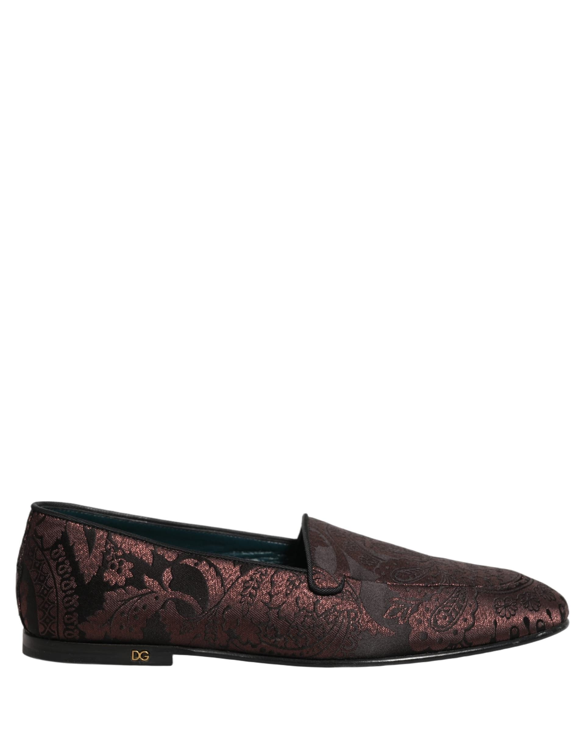 Dolce & Gabbana Maroon Jacquard Leather Slip On Loafers Shoes - 7