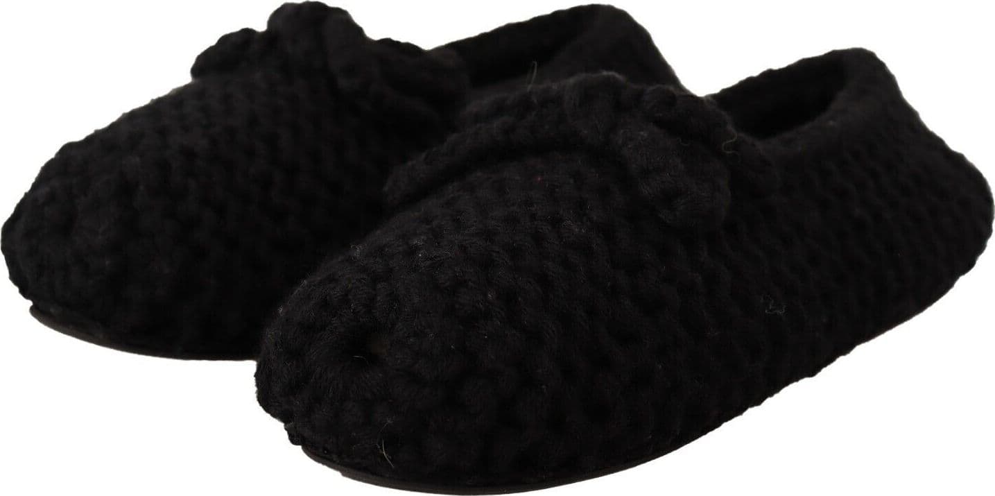 Dolce & Gabbana Black Slip On Ballerina Flats Wool Knit Shoes - 2