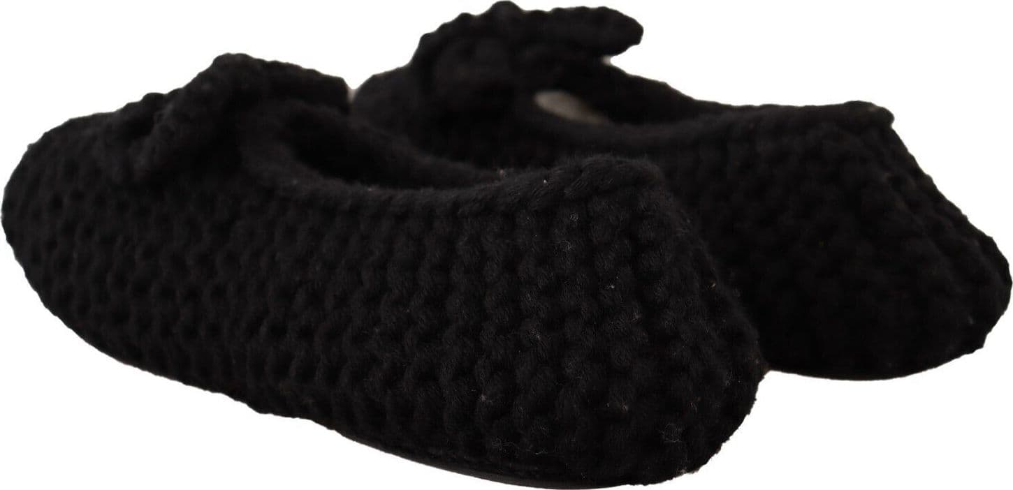 Dolce & Gabbana Black Slip On Ballerina Flats Wool Knit Shoes - 3