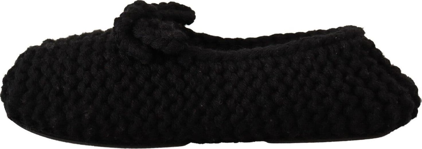 Dolce & Gabbana Black Slip On Ballerina Flats Wool Knit Shoes - 4