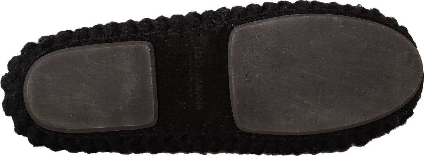 Dolce & Gabbana Black Slip On Ballerina Flats Wool Knit Shoes - 5