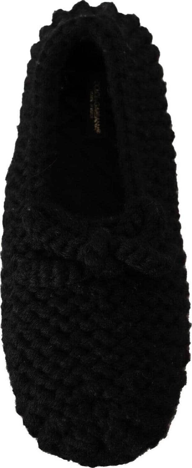 Dolce & Gabbana Black Slip On Ballerina Flats Wool Knit Shoes - 6