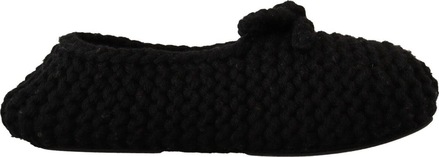Dolce & Gabbana Black Slip On Ballerina Flats Wool Knit Shoes - 7