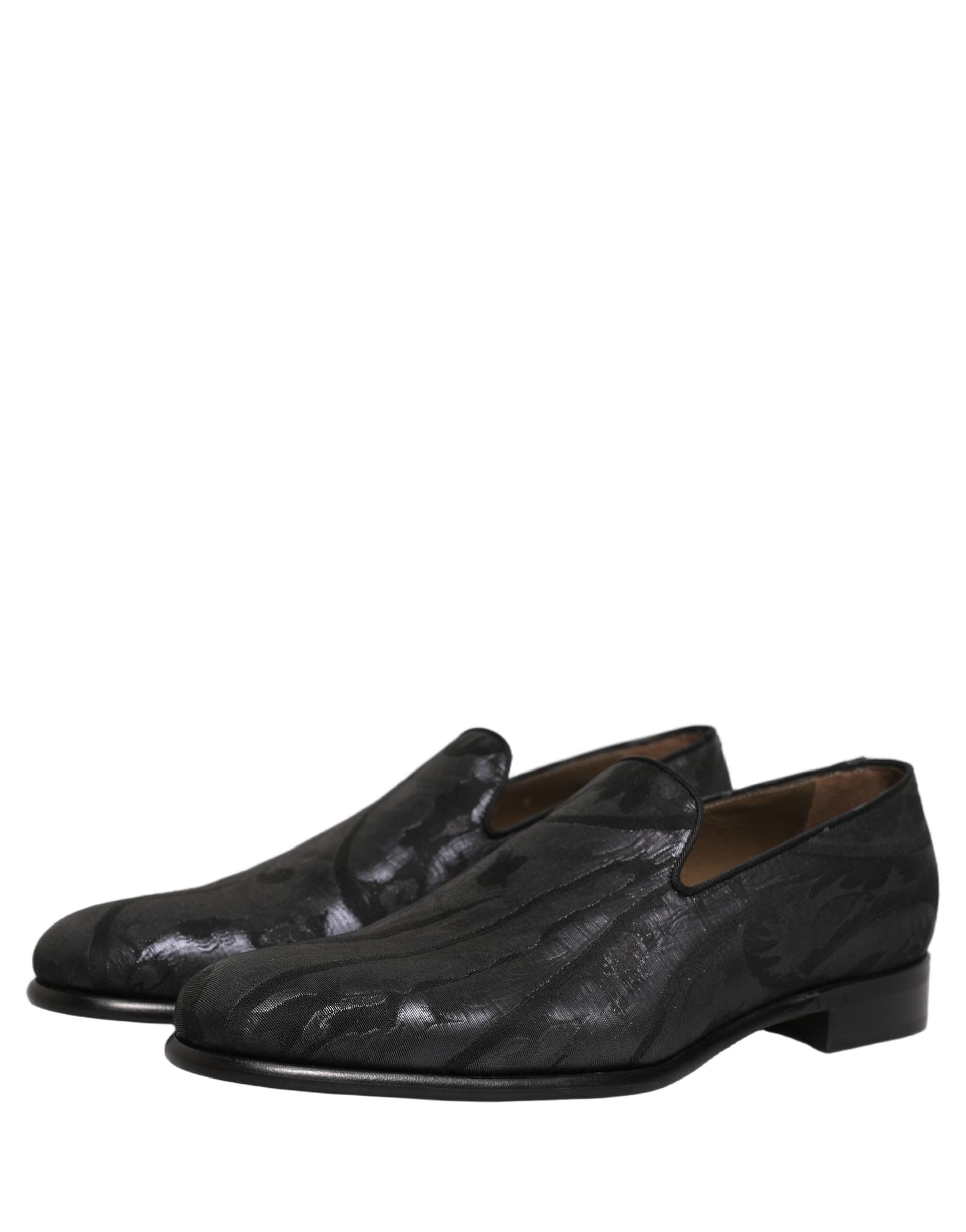 Dolce & Gabbana Black Brocade Men Slip On Dress Loafers Shoes - 4