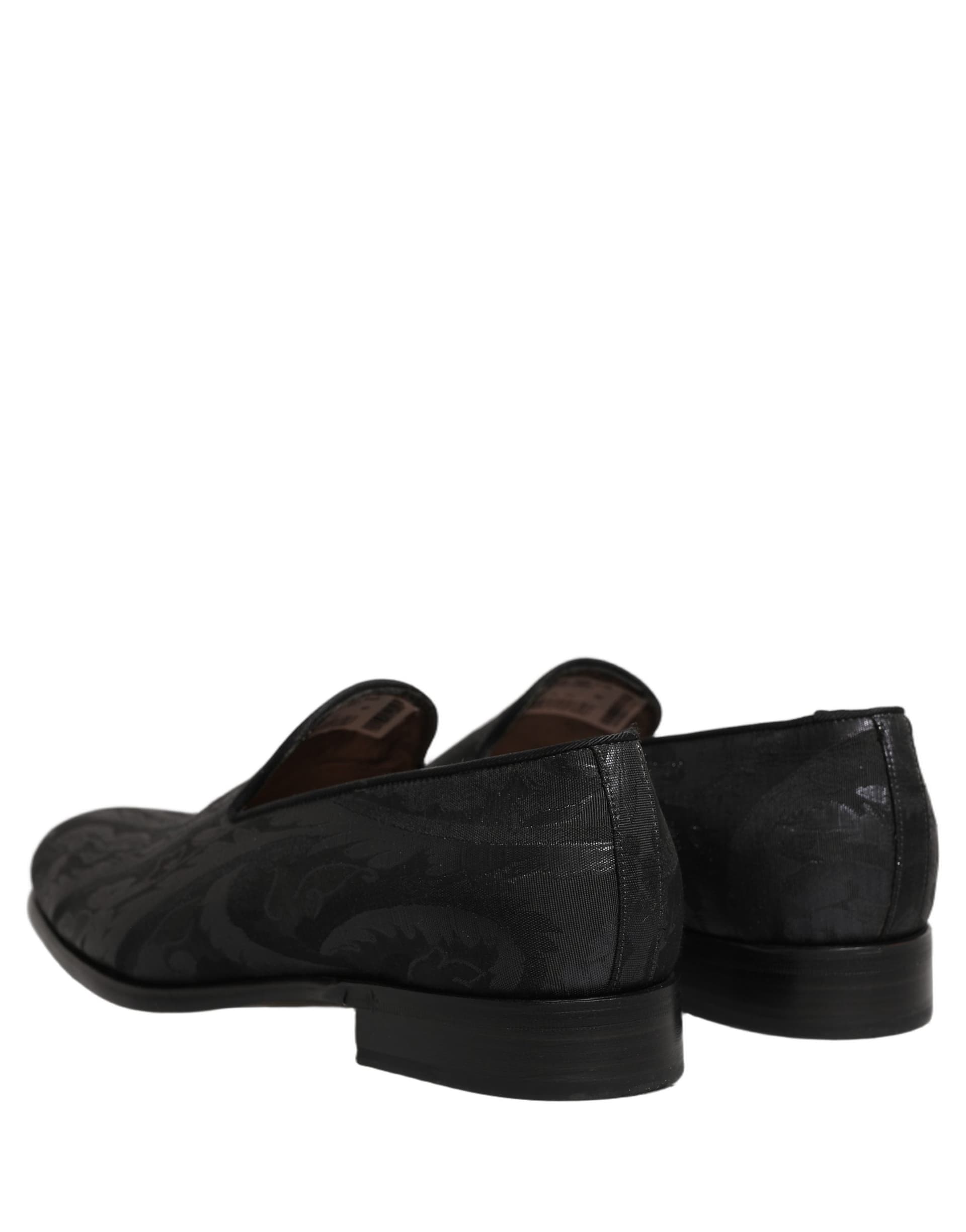 Dolce & Gabbana Black Brocade Men Slip On Dress Loafers Shoes - 5