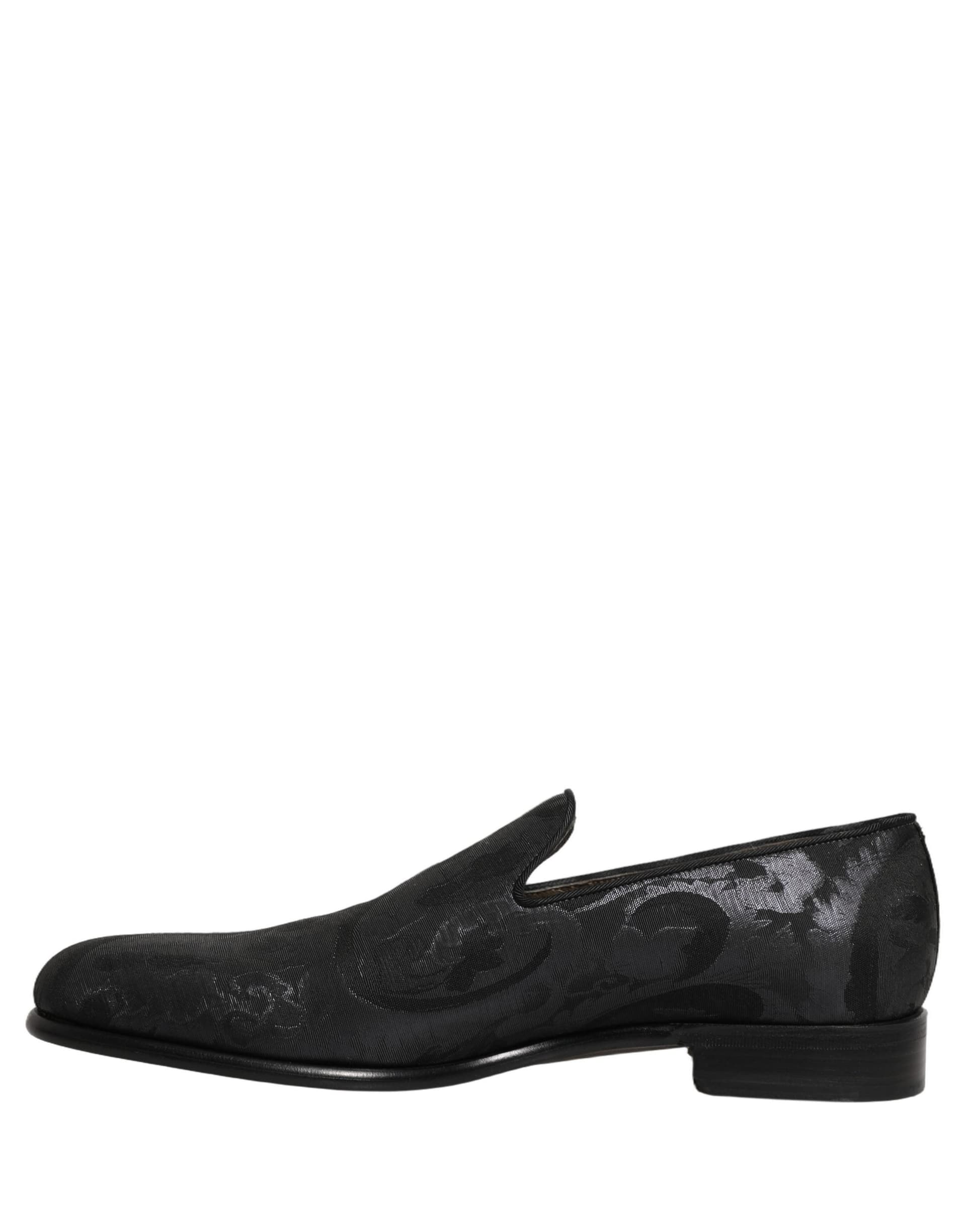 Dolce & Gabbana Black Brocade Men Slip On Dress Loafers Shoes - 6