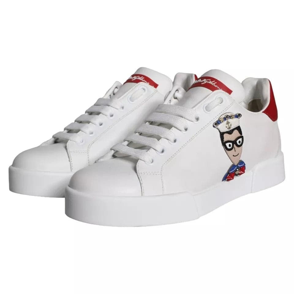 Dolce & Gabbana White Patch Calfskin Nappa Portofino Sneakers Shoes - 4