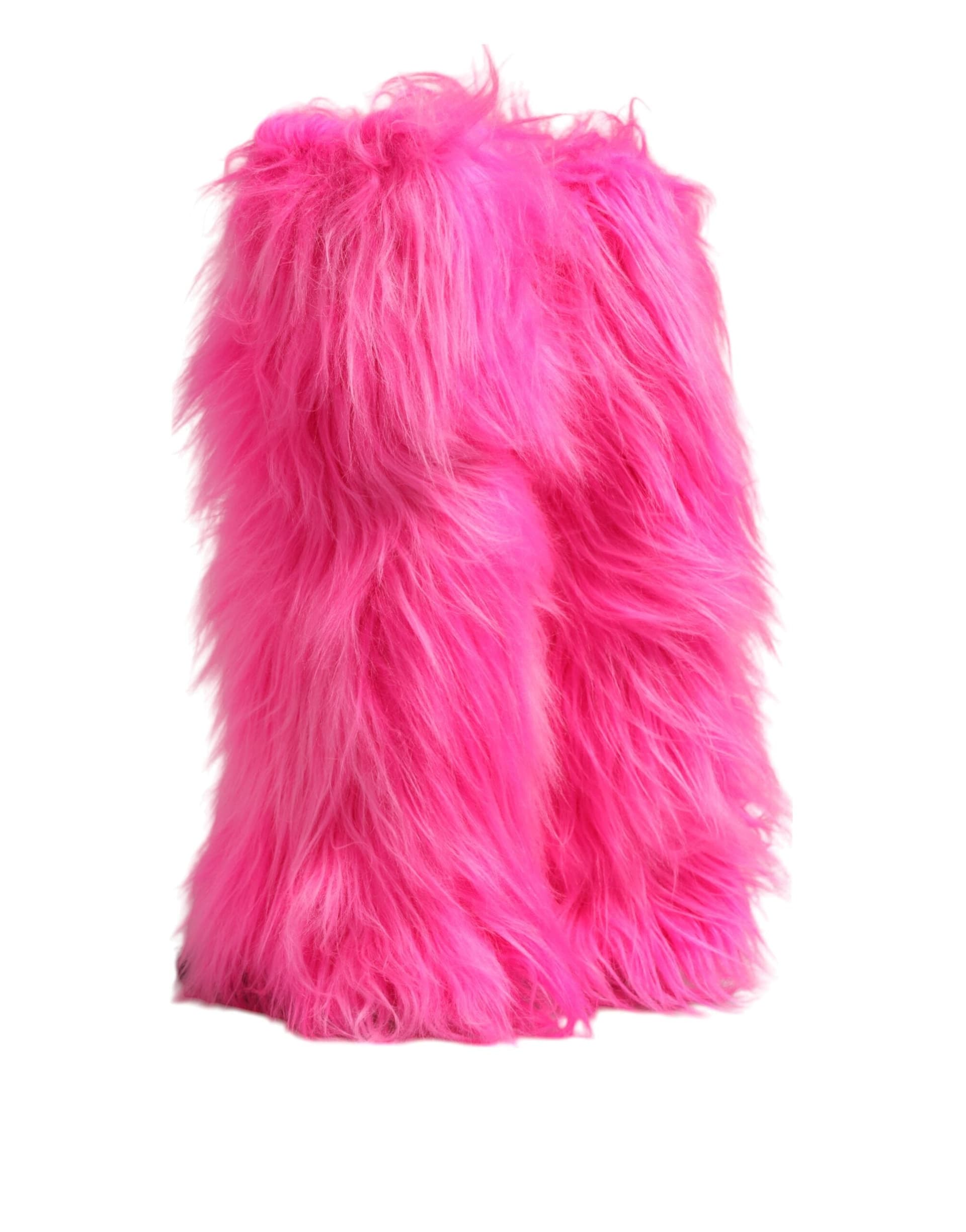 Dolce & Gabbana Pink Faux Fur Leather High Heels Boots Shoes - 4