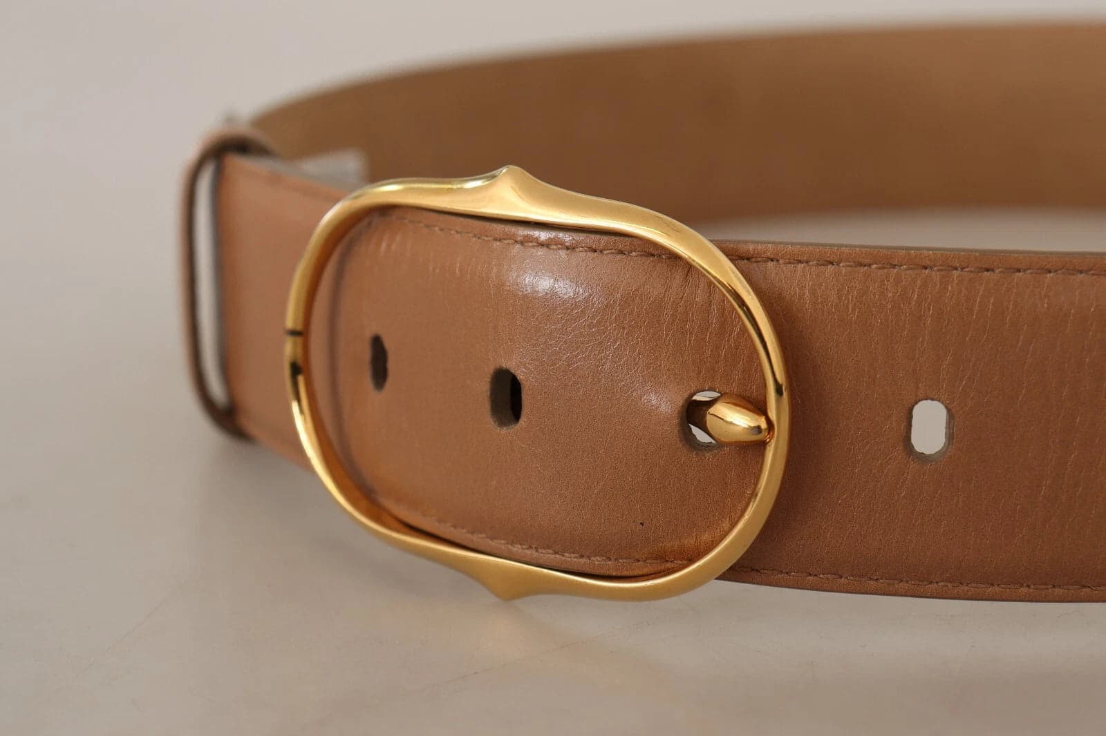 Dolce & Gabbana Brown Leather Gold Metal Oval Buckle Belt - 2