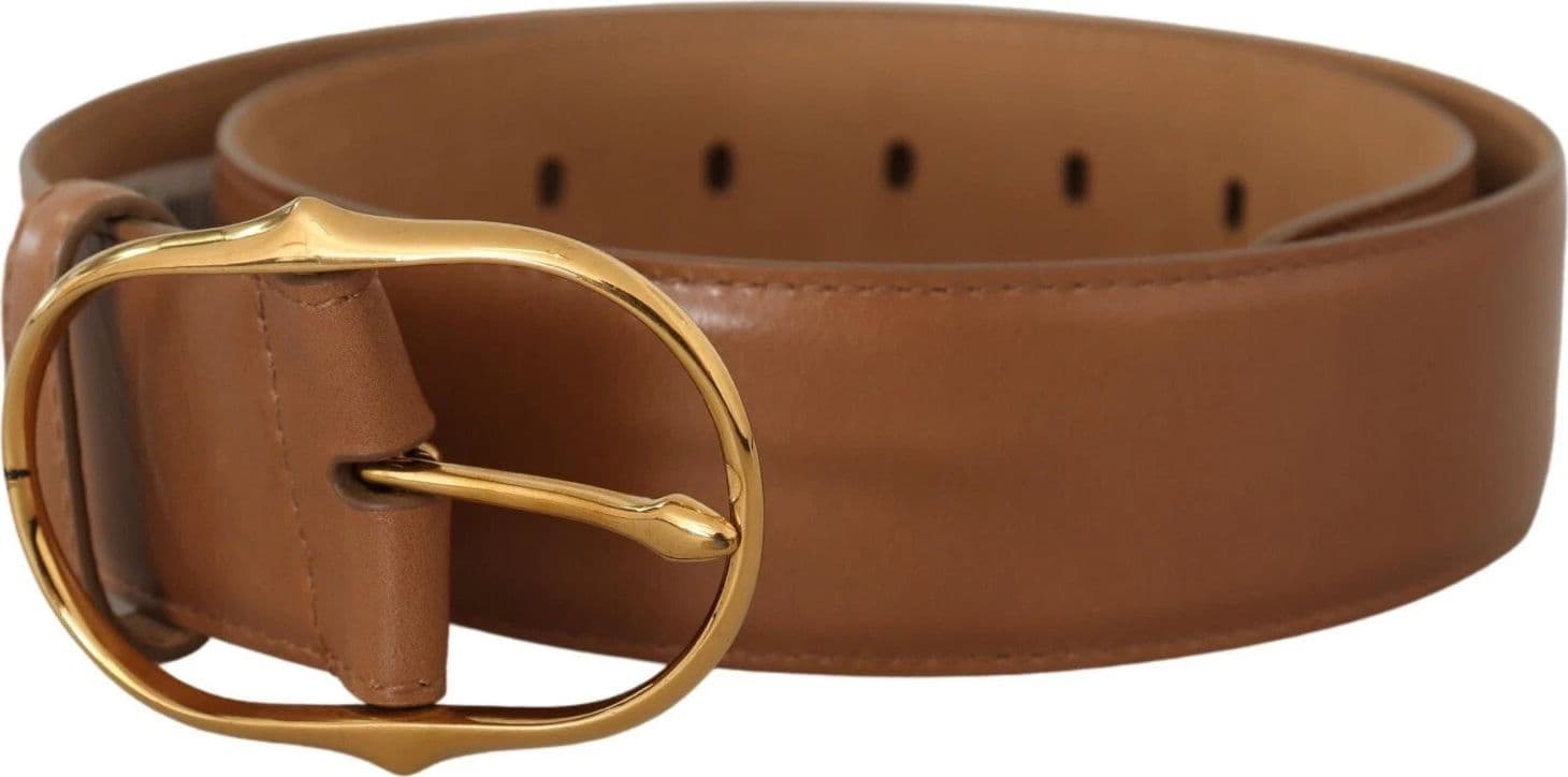 Dolce & Gabbana Brown Leather Gold Metal Oval Buckle Belt - 3