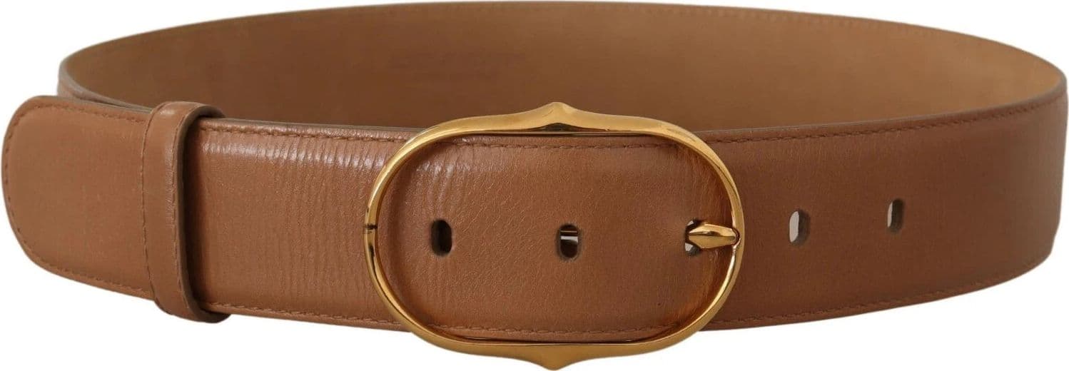 Dolce & Gabbana Brown Leather Gold Metal Oval Buckle Belt - 6