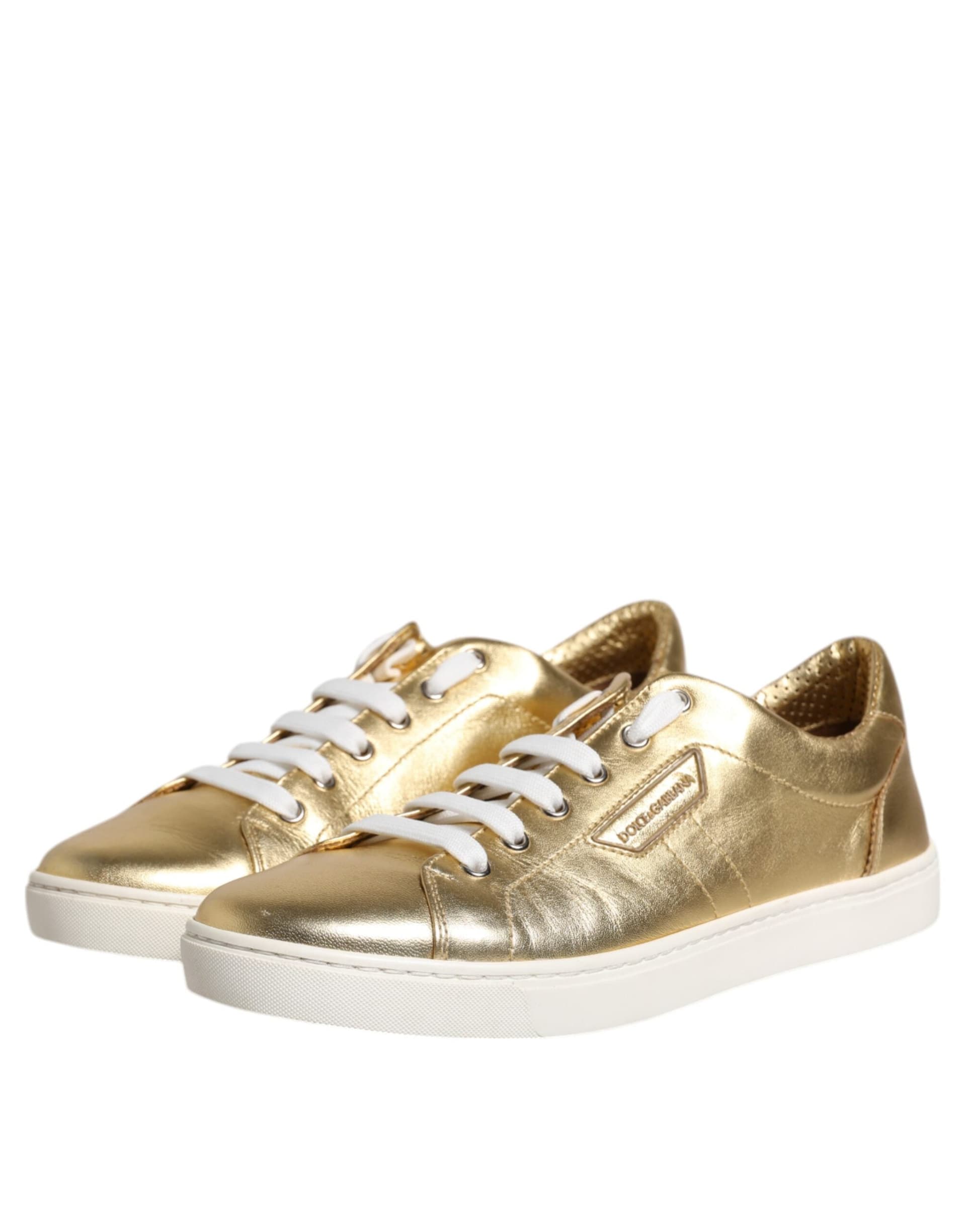 Dolce & Gabbana Gold Leather Logo London Men Sneakers Shoes - 3